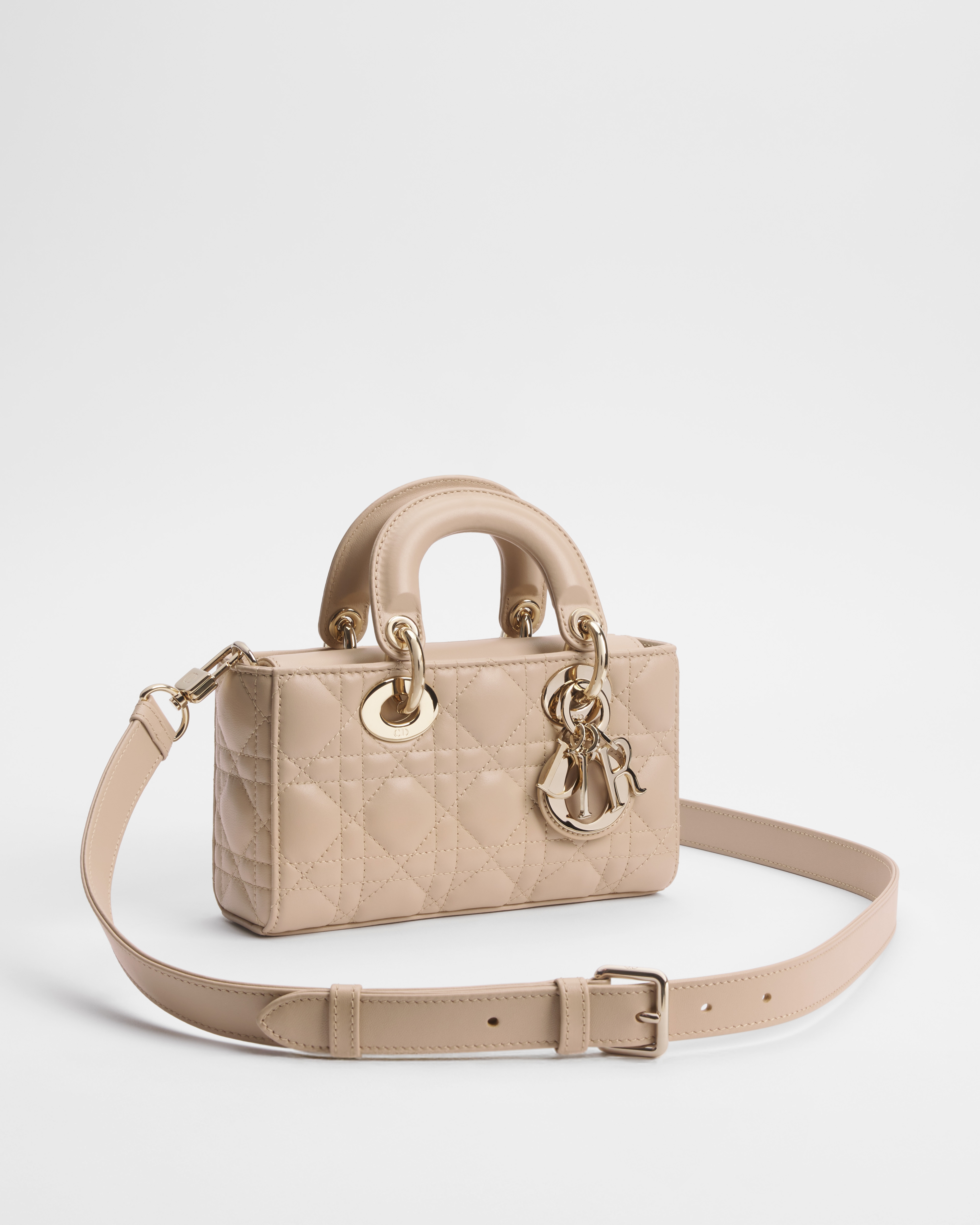 Mini Lady D-Joy Bag Powder Beige Cannage Lambskin E03