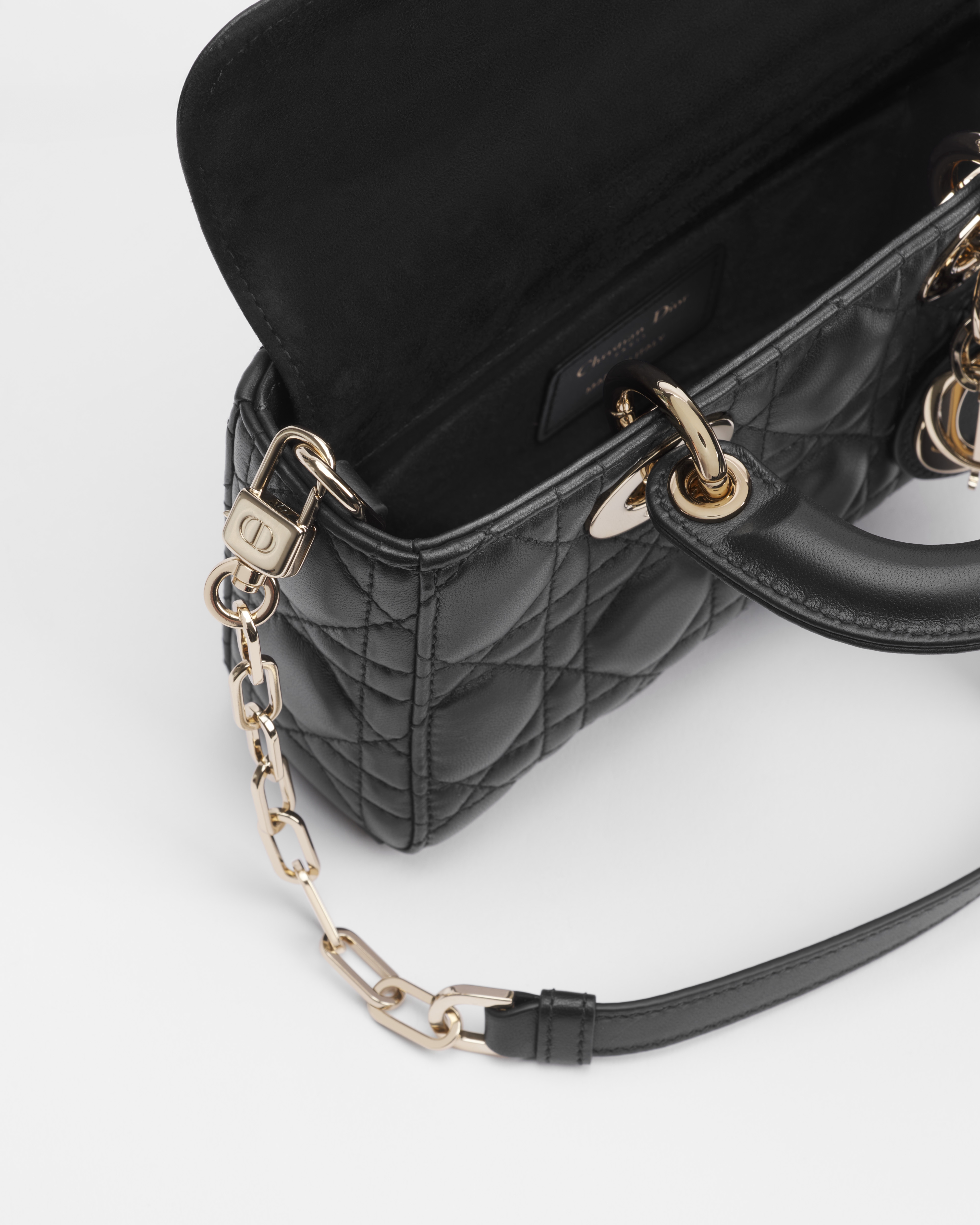 Mini Lady D-Joy-tas Zwart lamsleer met Cannage-motief E06