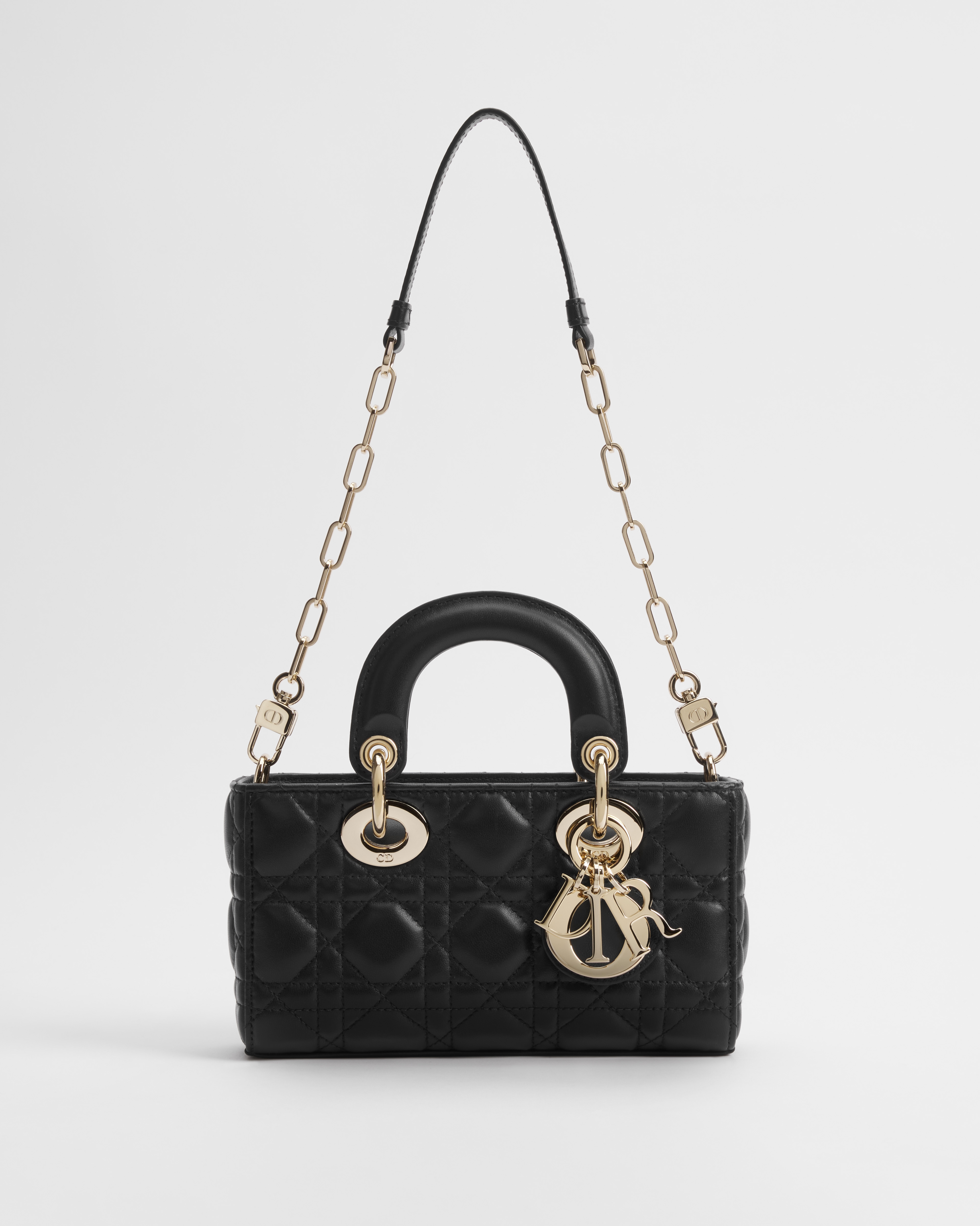 Bolsa Lady D-Joy míni Pele de cordeiro Cannage preta E07