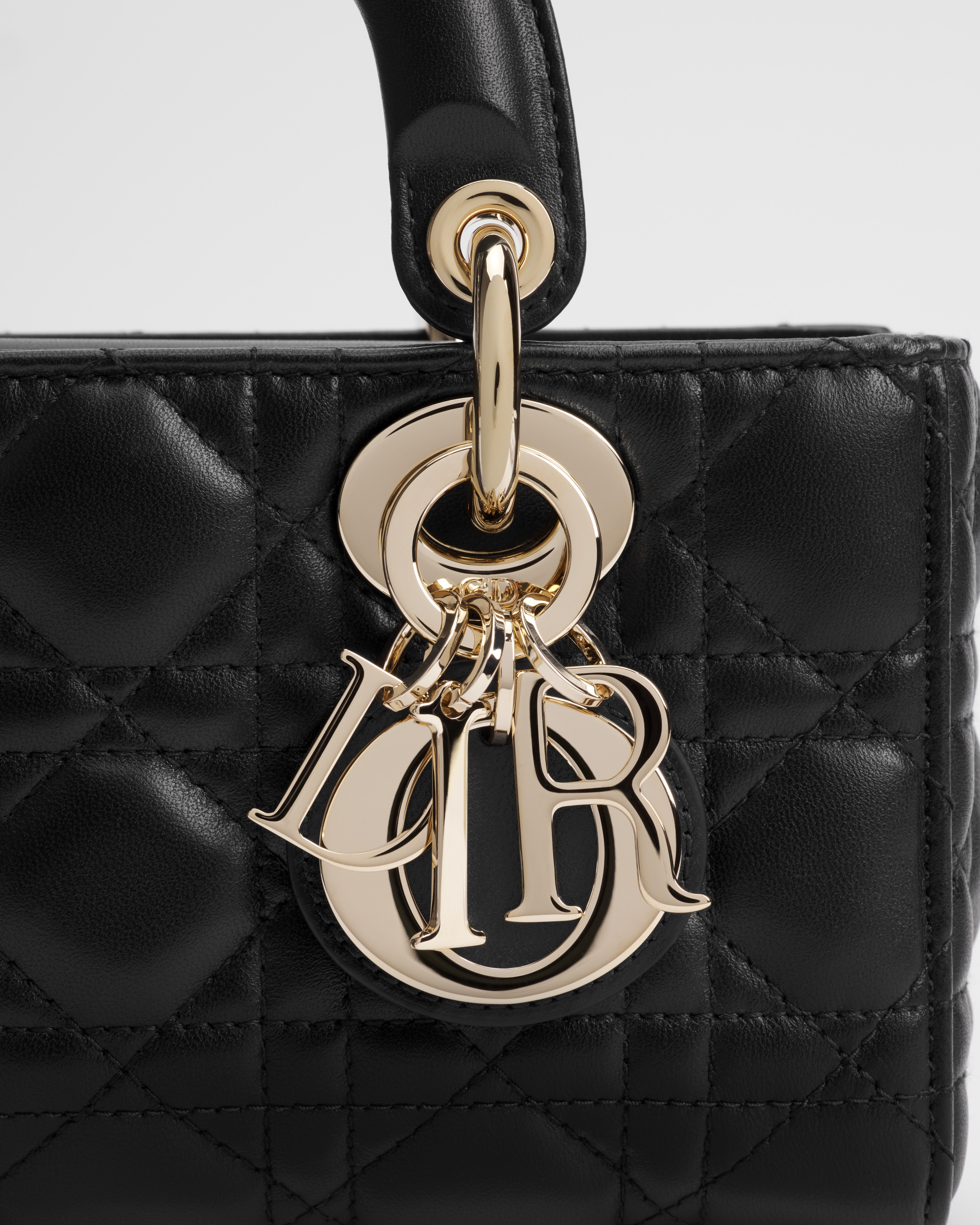 Mini Lady D-Joy-tas Zwart lamsleer met Cannage-motief E09