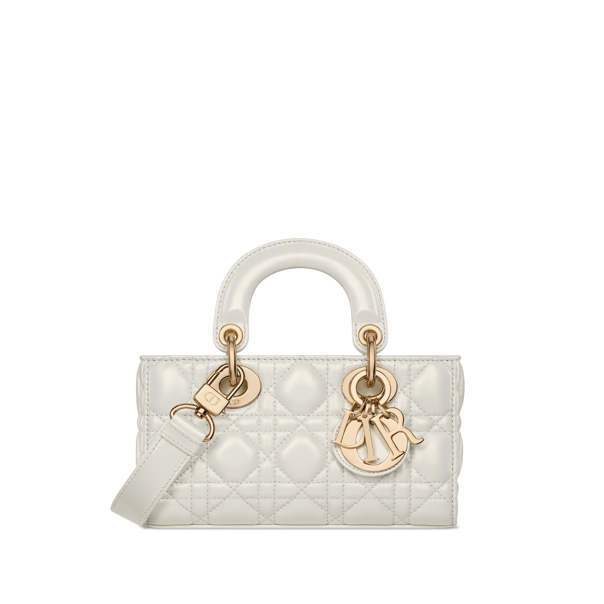 Mini Lady D-Joy Bag Pearlescent White Cannage Lambskin E01