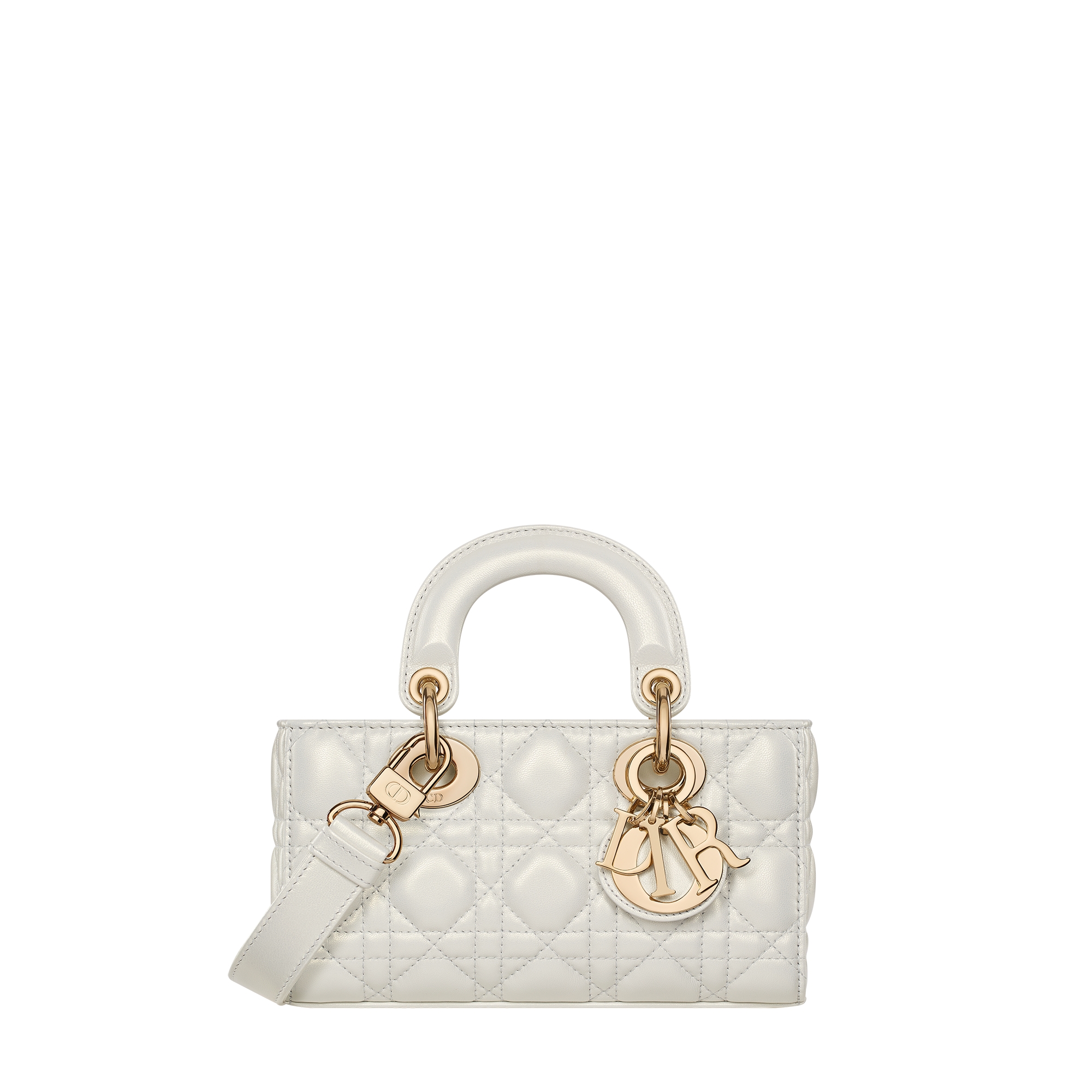 Mini Lady D-Joy Bag Pearlescent White Cannage Lambskin E01