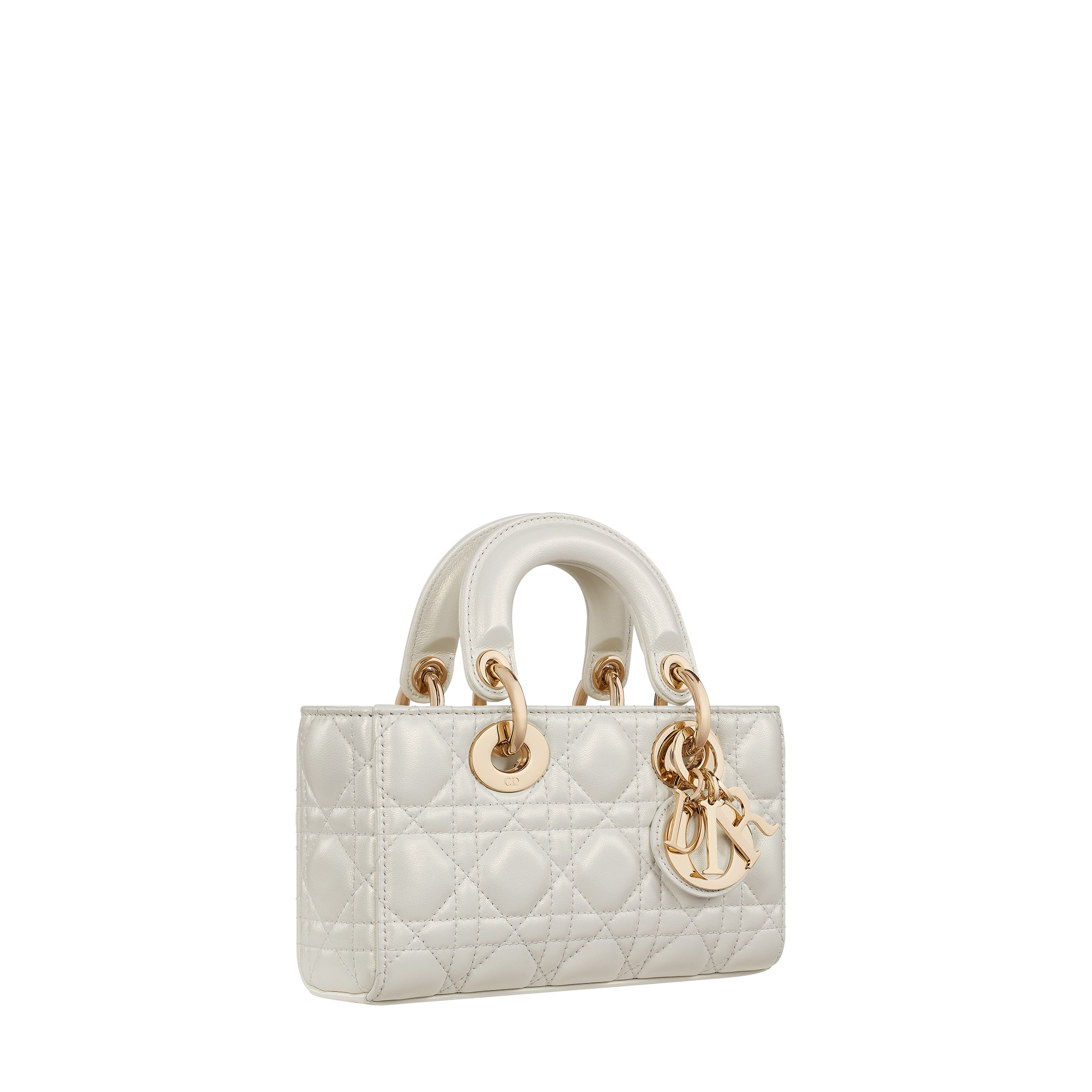 Mini Lady D-Joy Bag Pearlescent White Cannage Lambskin E03