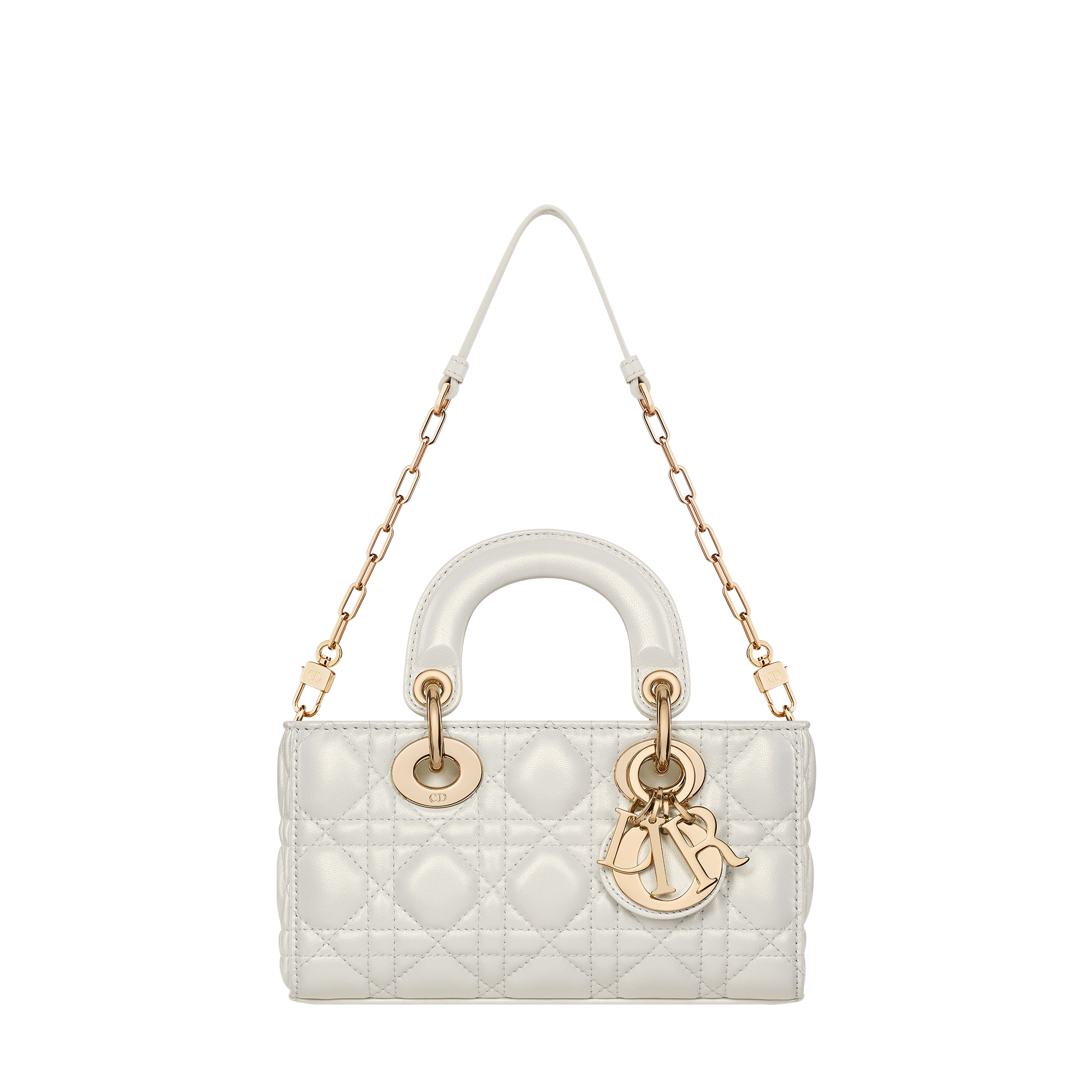 Mini Lady D-Joy Bag Pearlescent White Cannage Lambskin E10