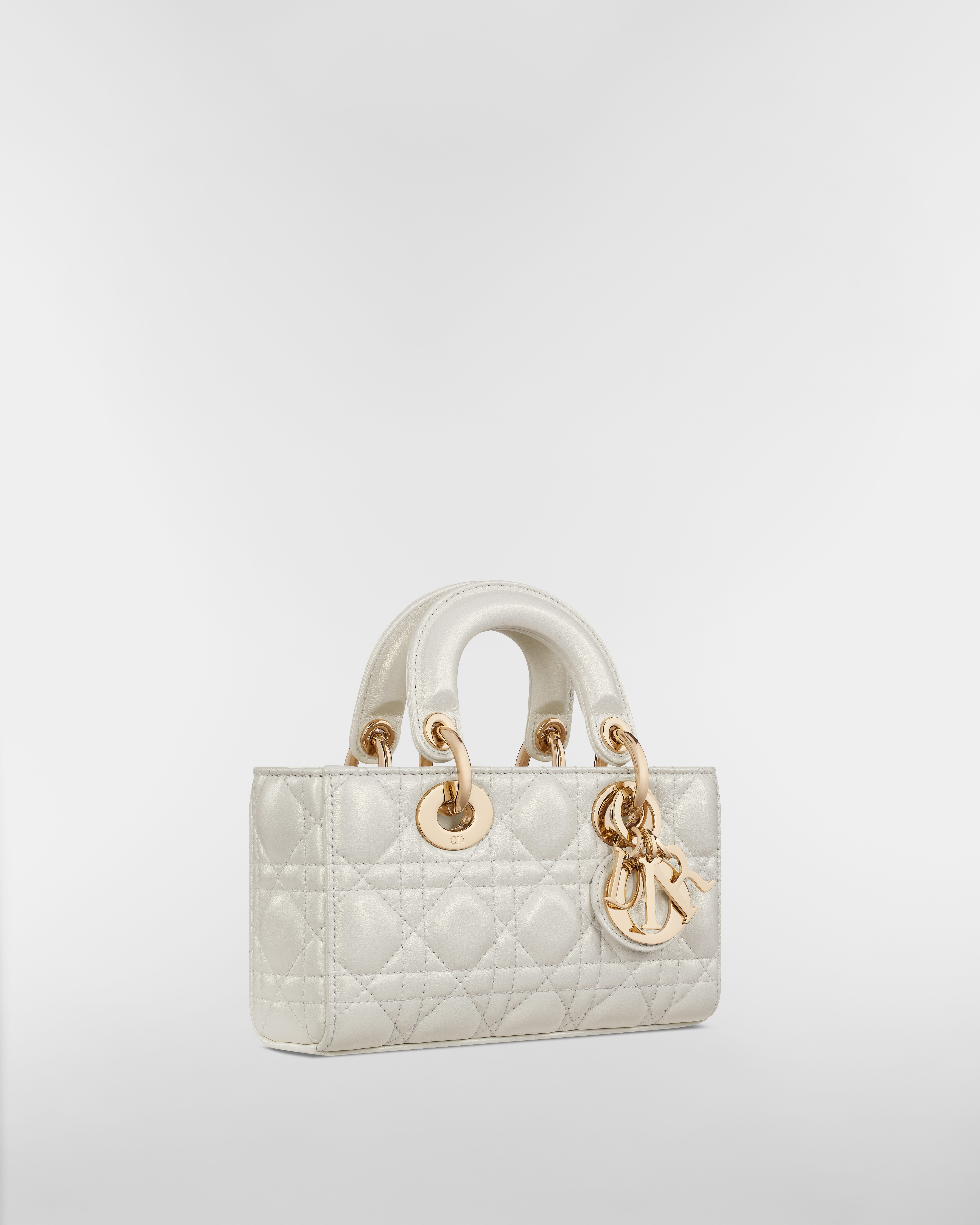 Mini Lady D-Joy Bag Pearlescent White Cannage Lambskin E03