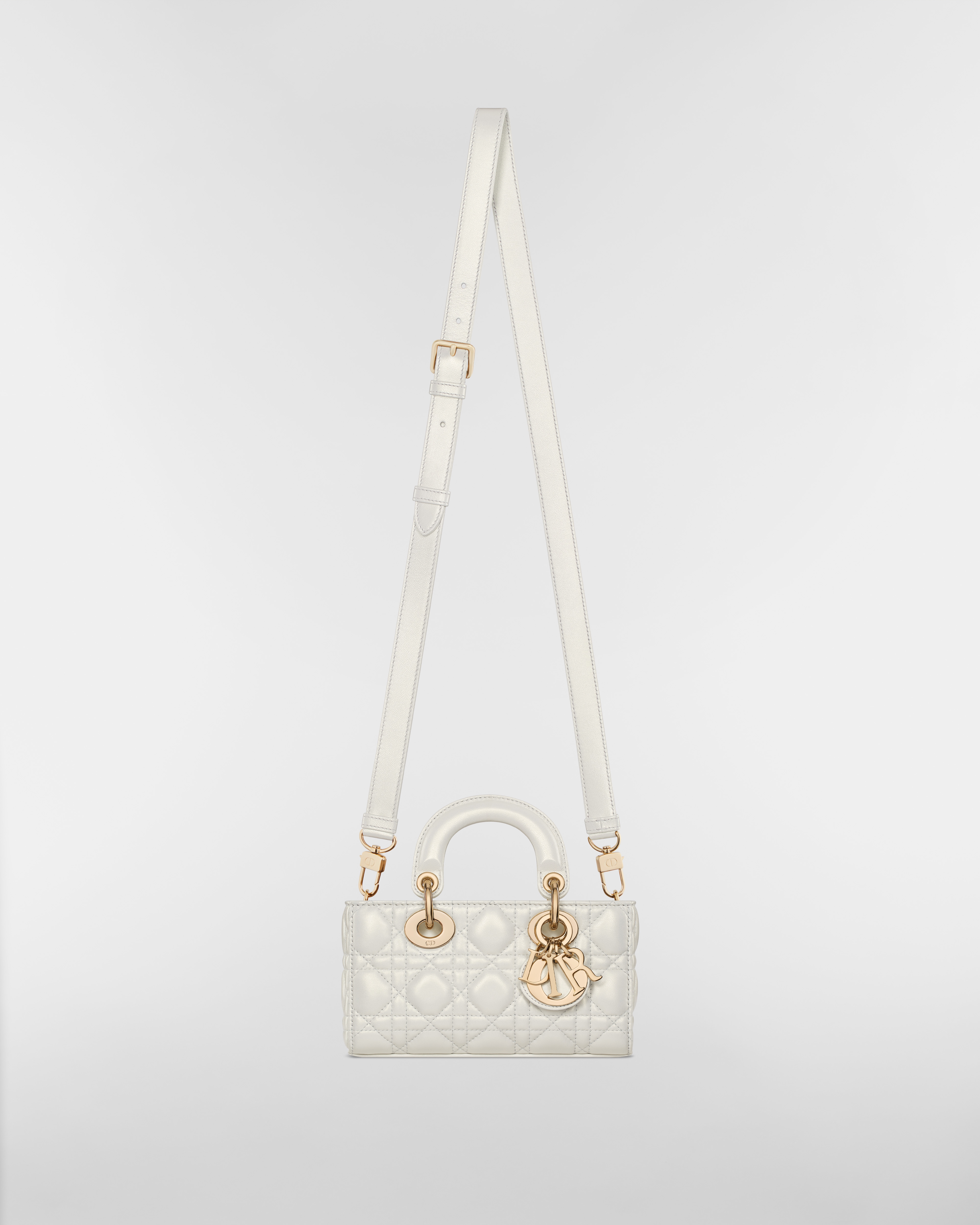 Mini Lady D-Joy Bag Pearlescent White Cannage Lambskin E07