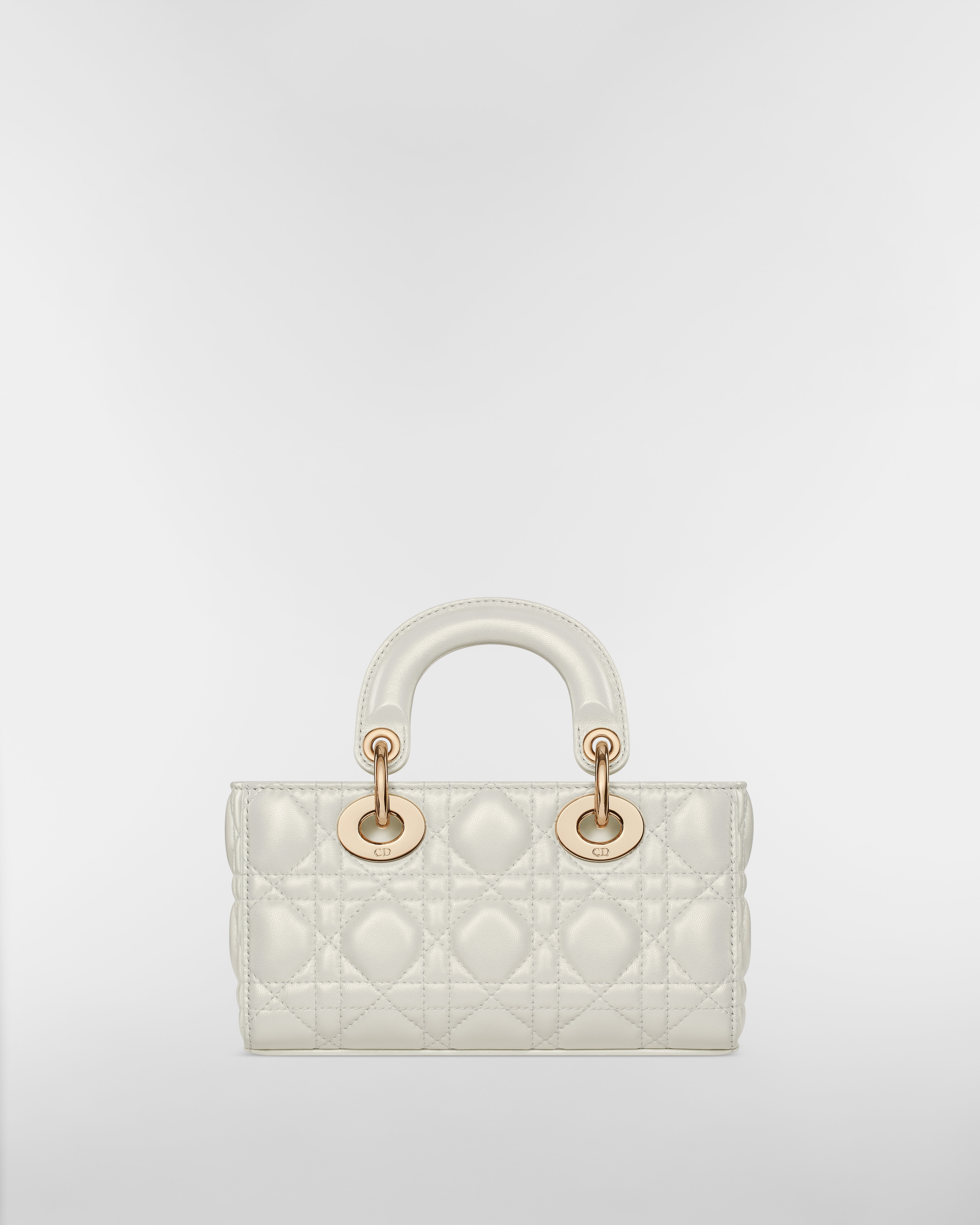 Mini Lady D-Joy Bag Pearlescent White Cannage Lambskin E08