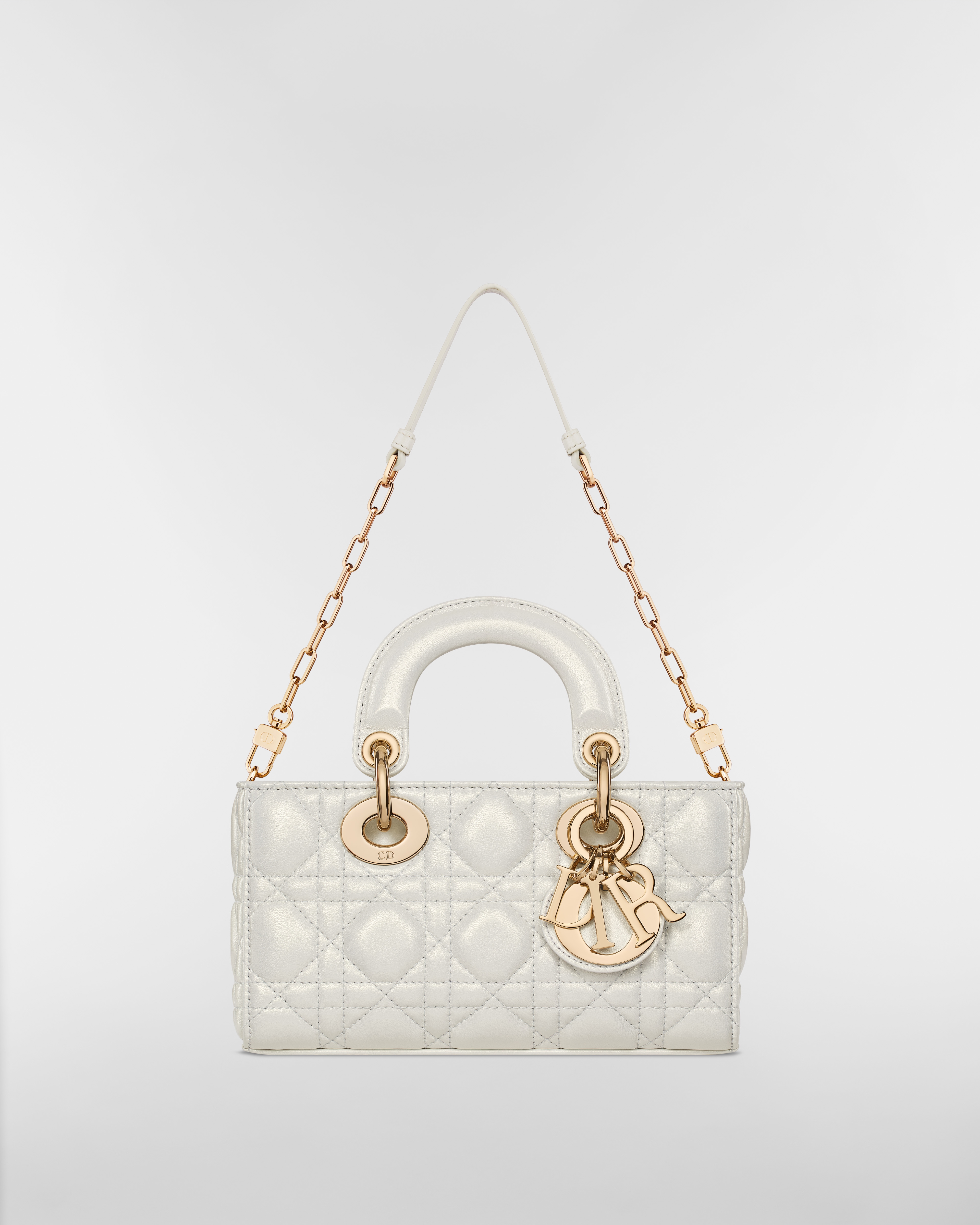 Mini Lady D-Joy Bag Pearlescent White Cannage Lambskin E10