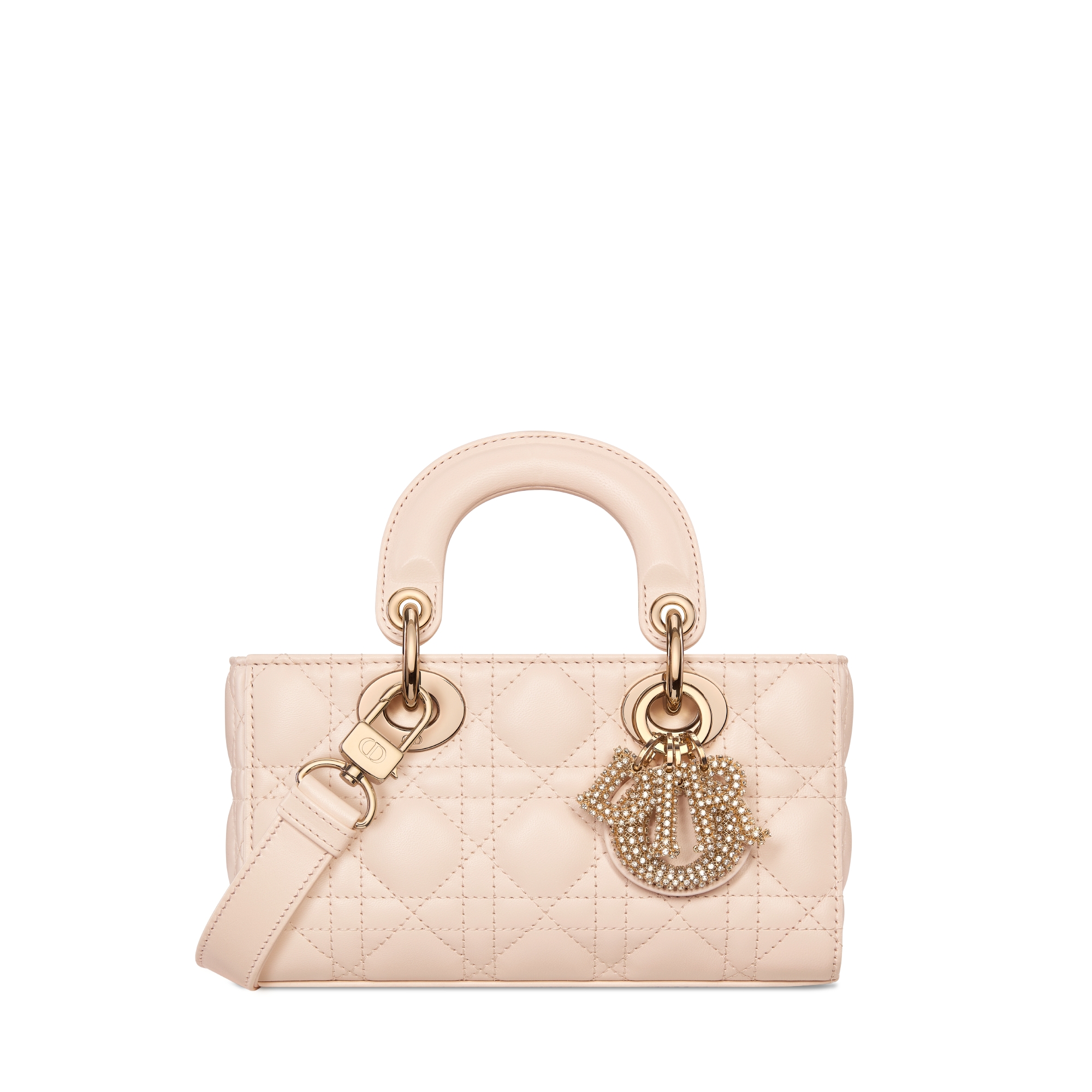 迷你 Lady D-Joy 手袋 砂岩粉紅色 Cannage 藤格紋圖案羊皮 E01