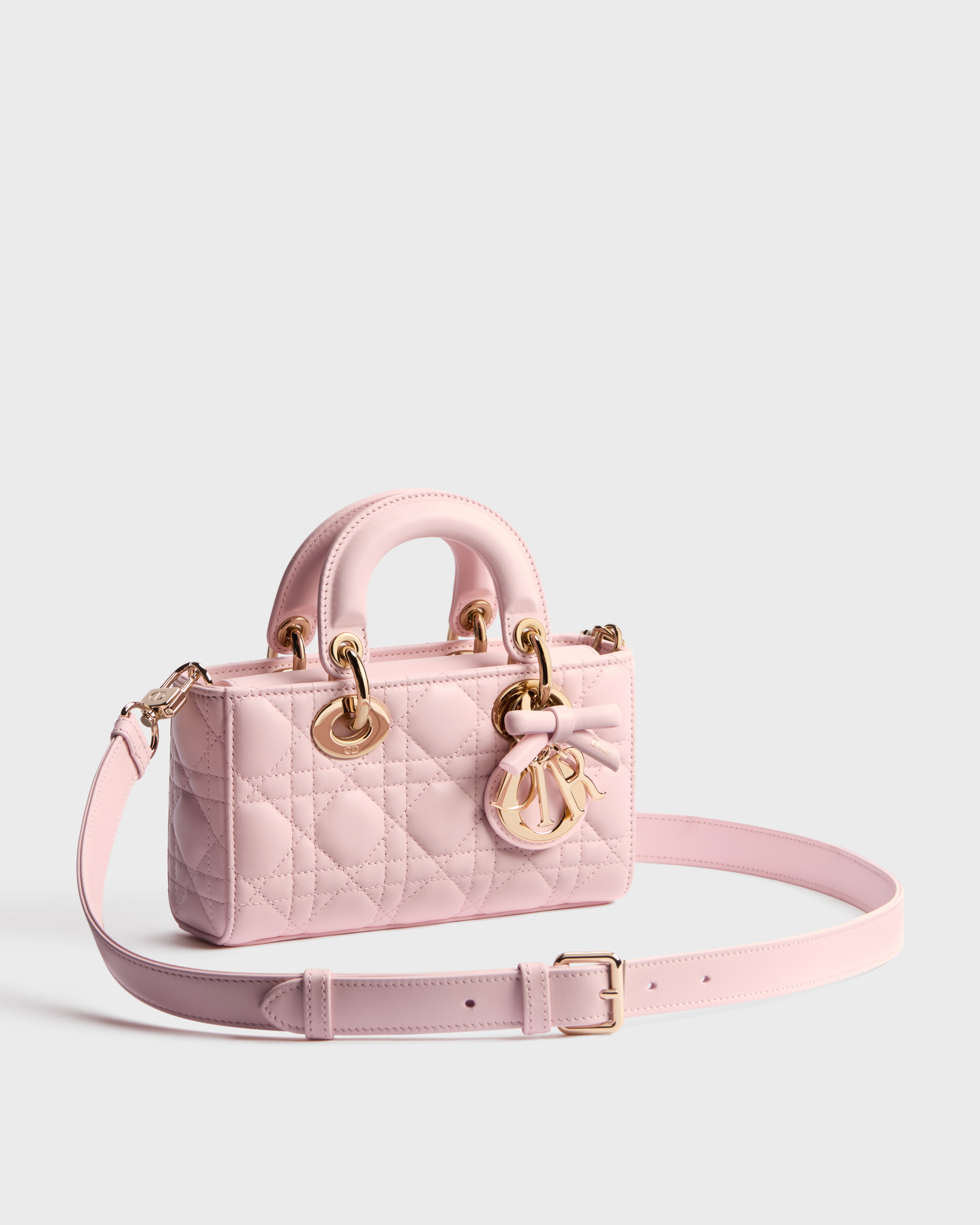 Mini Lady D-Joy-tas Rose Soupir lamsleer met Cannage-motief E03