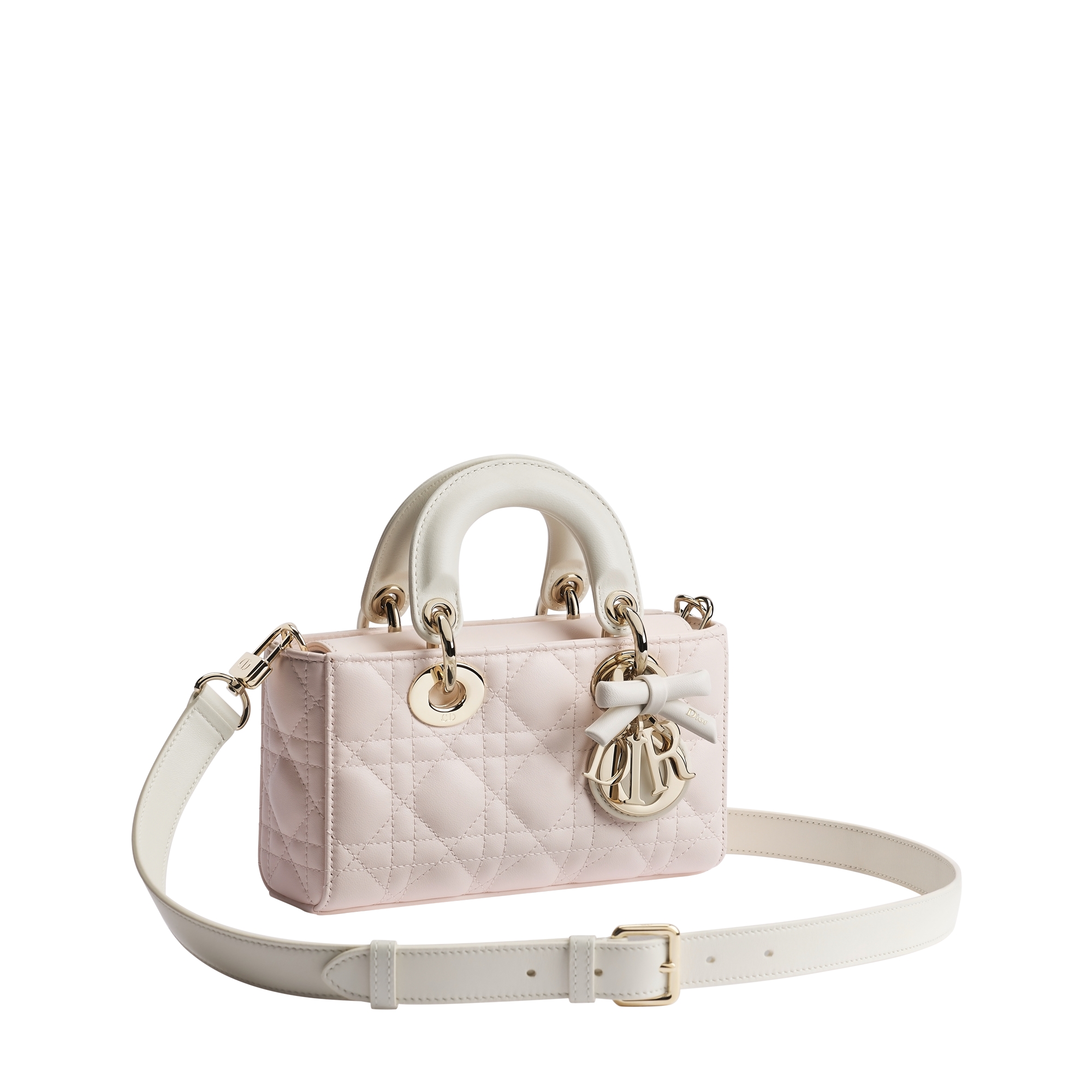 Mini Lady D-Joy Bag Two-Tone Ballet Pink and Latte Cannage Lambskin E03
