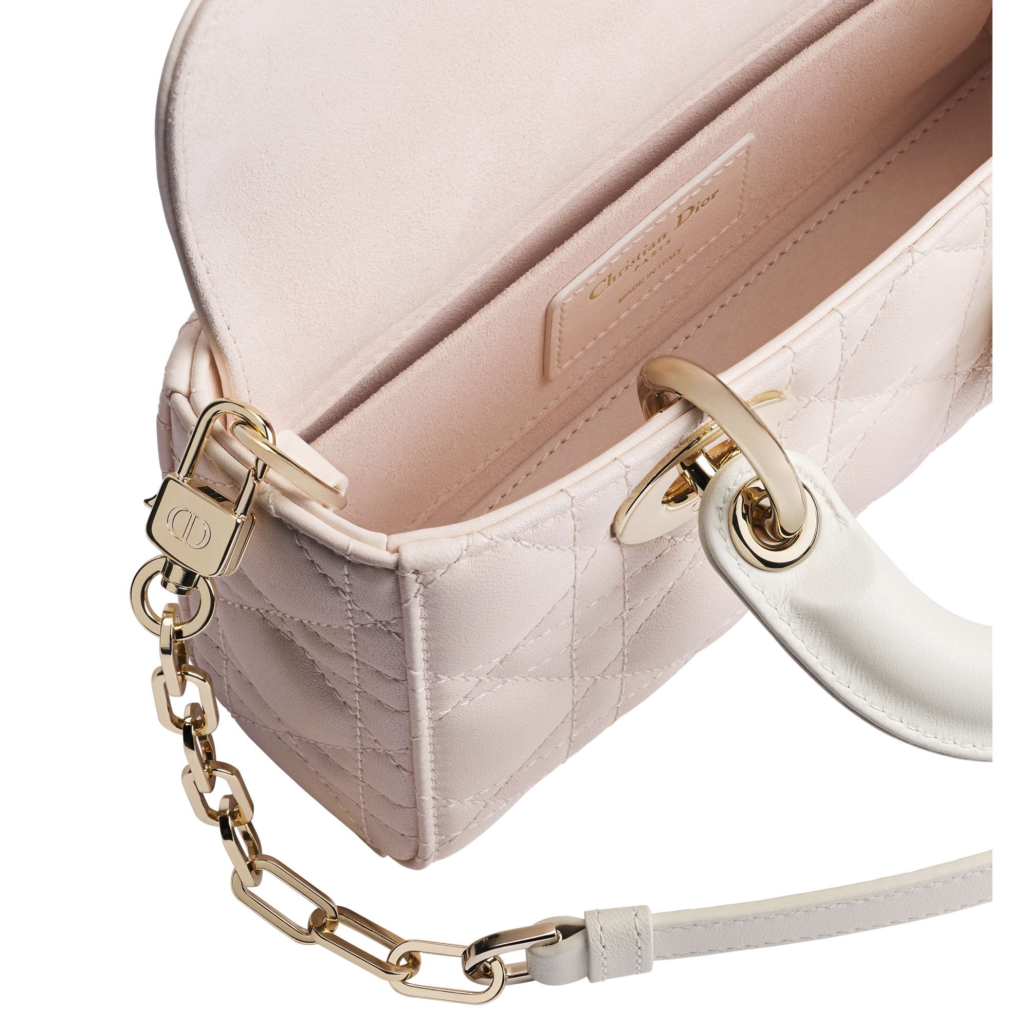 Mini Lady D-Joy Bag Two-Tone Ballet Pink and Latte Cannage Lambskin E06