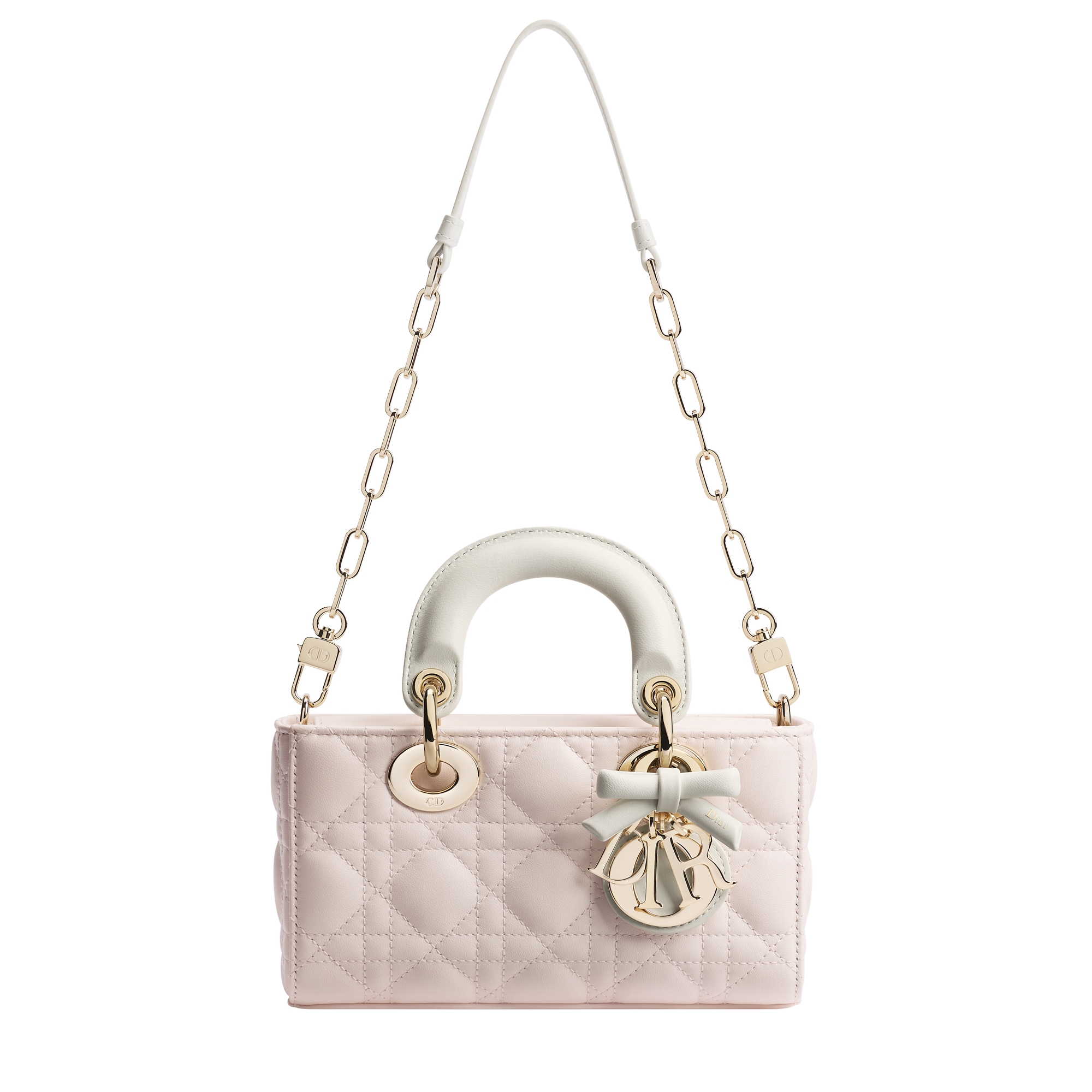 Mini Lady D-Joy Bag Two-Tone Ballet Pink and Latte Cannage Lambskin E07