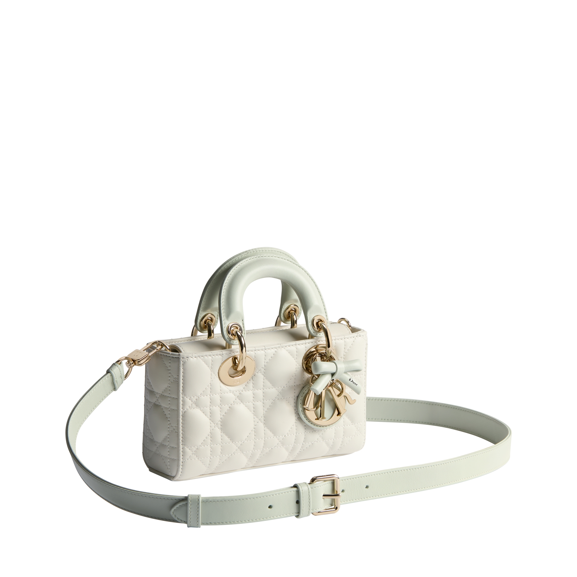 Mini Lady D-Joy Bag Two-Tone Latte and Soupir Green Cannage Lambskin E03