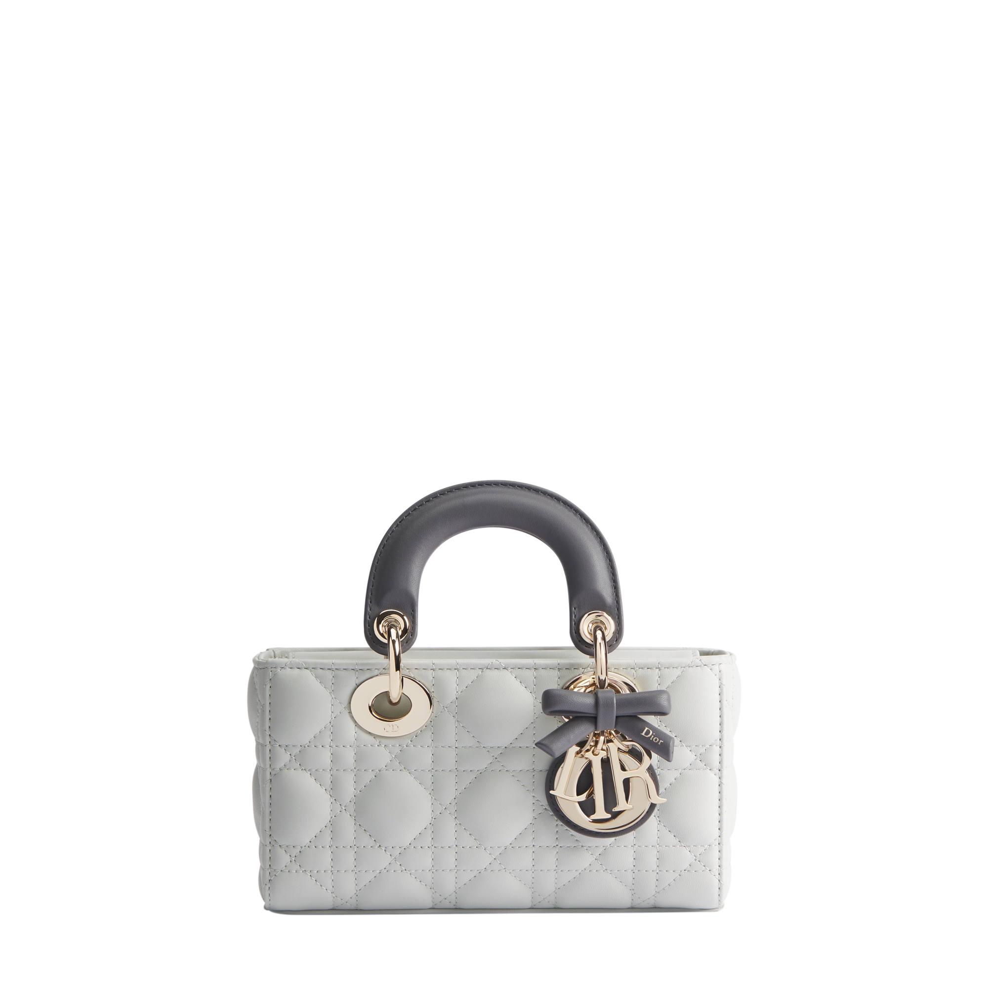 Mini Lady D-Joy Bag Two-Tone Gris Pietro and Craie Cannage Lambskin E01