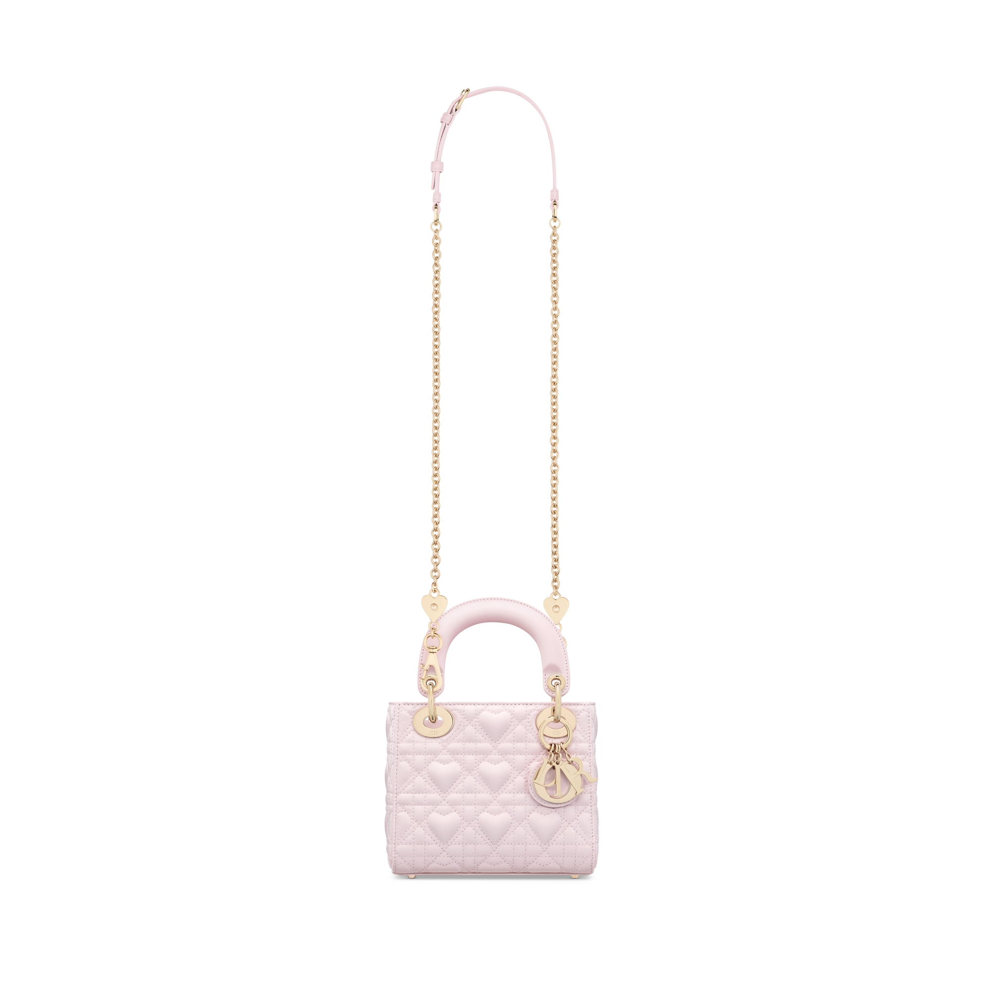 Dior Lucky Mini Lady Dior Bag Pale Pink Cannage Lambskin with Heart Motif E07