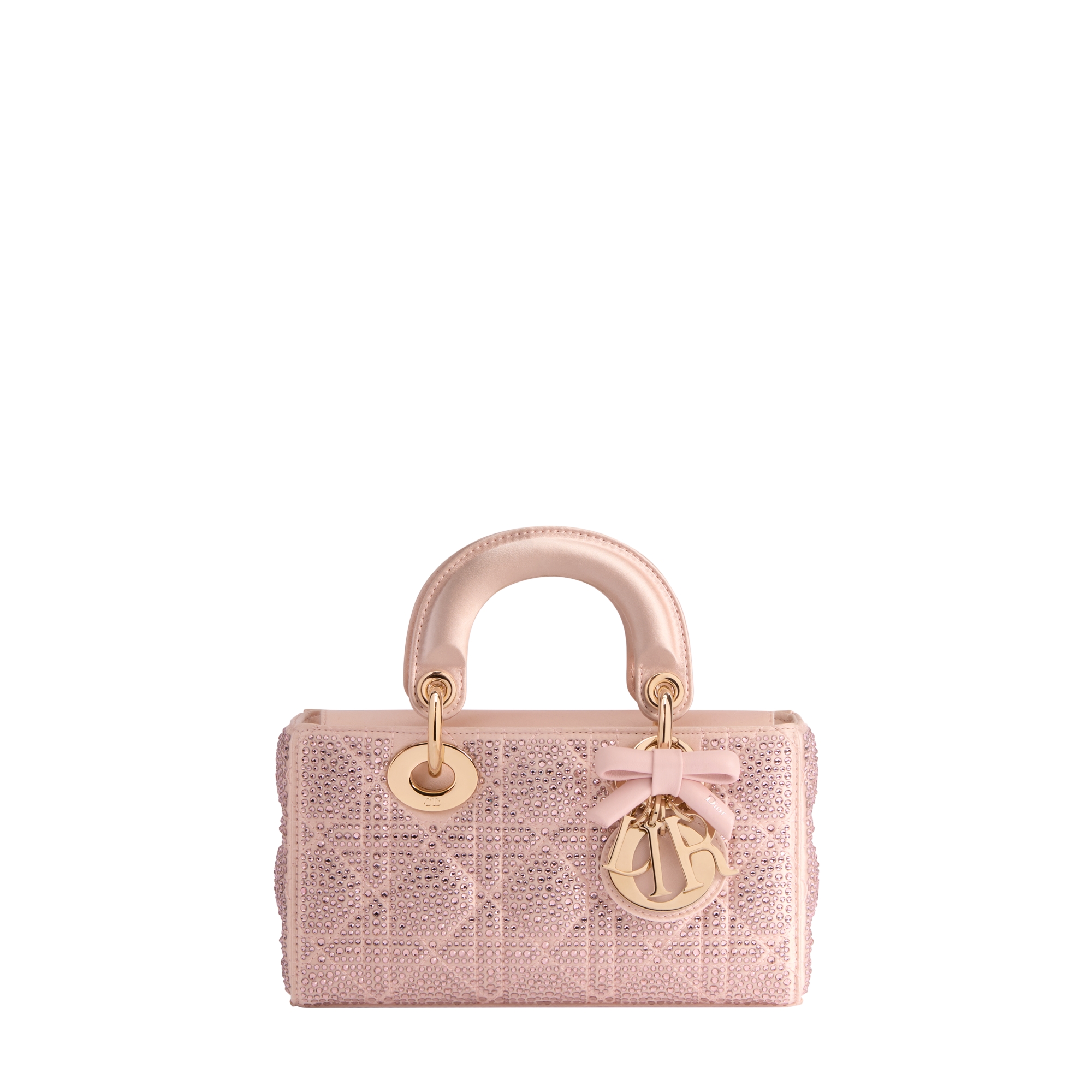 Mini Lady D-Joy Bag Pale Pink Cannage Satin and Strass E01