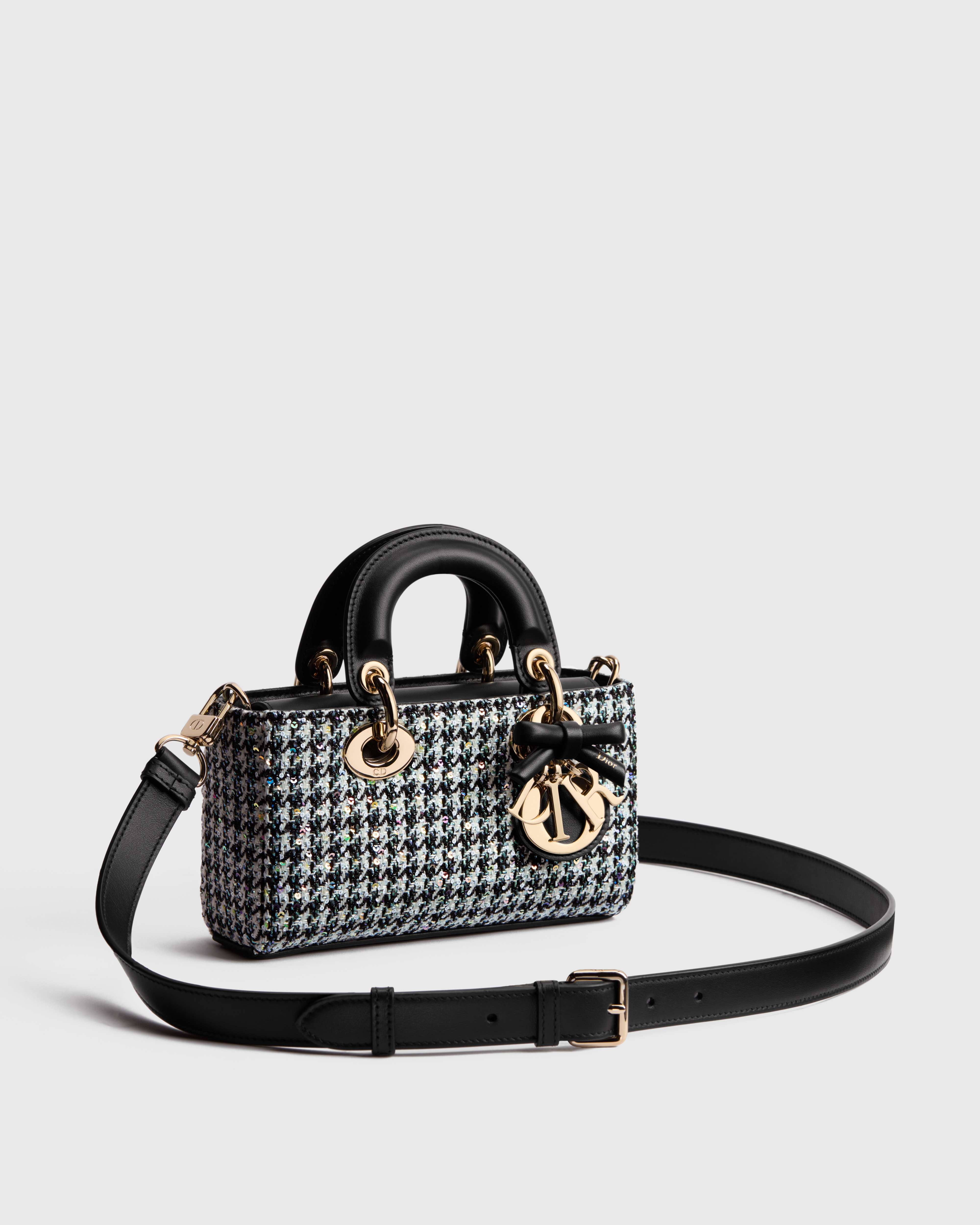 Lady D-Joy 迷你包 拼色 Houndstooth 千鳥格紋亮片刺繡 E03