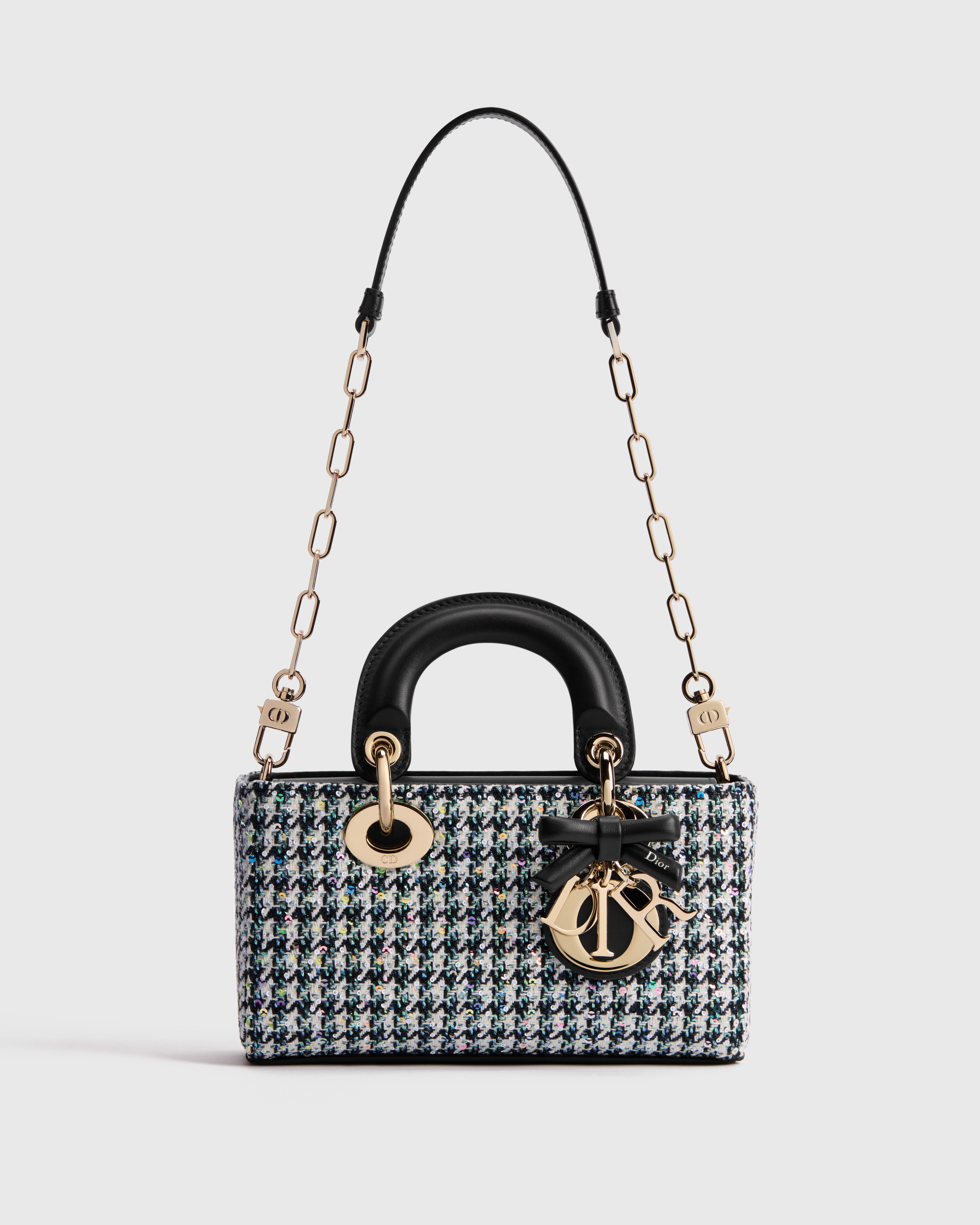 Lady D-Joy 迷你包 拼色 Houndstooth 千鳥格紋亮片刺繡 E07