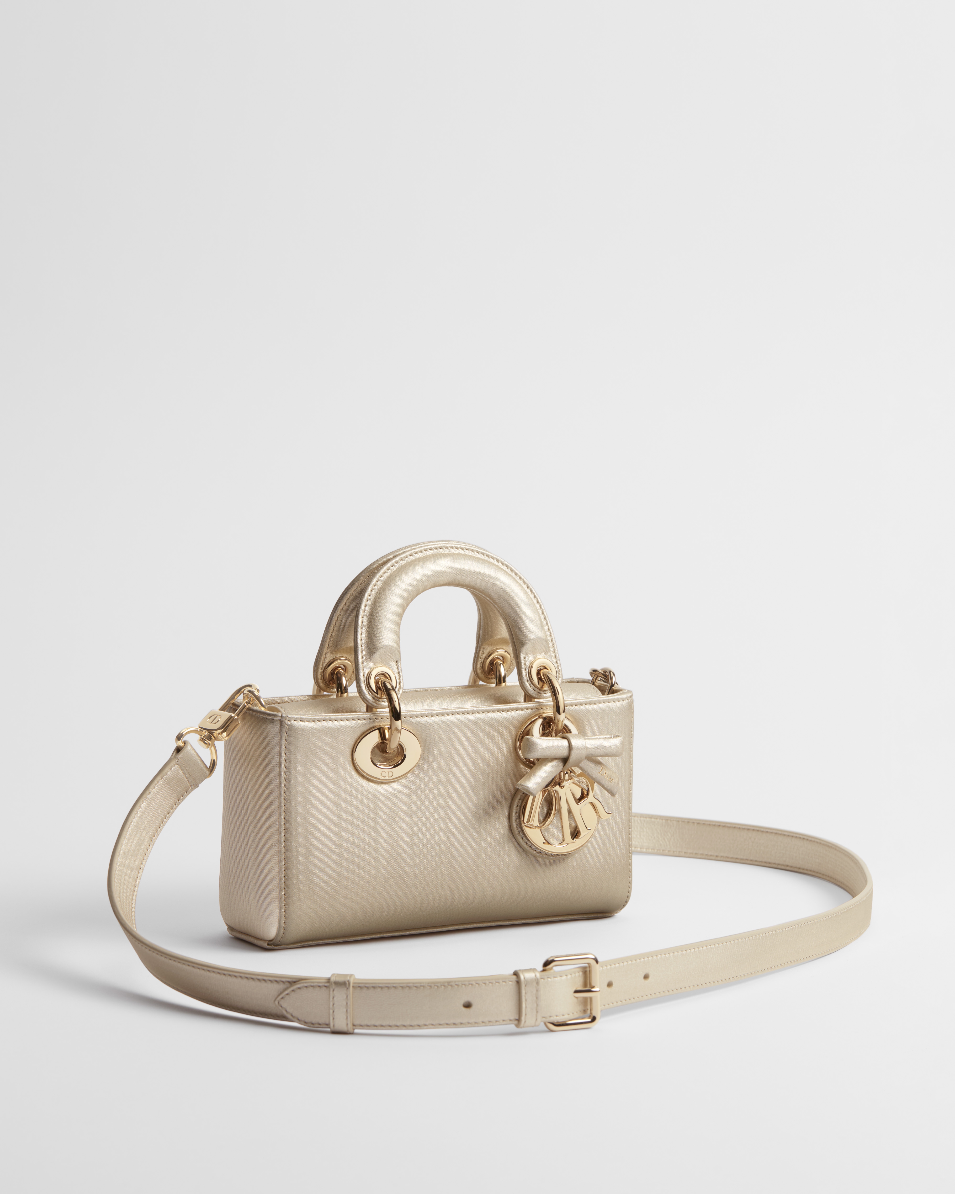 Dior Or Mini Lady D-Joy Bag Gold-Tone Moiré-Effect Laminated Lambskin E03