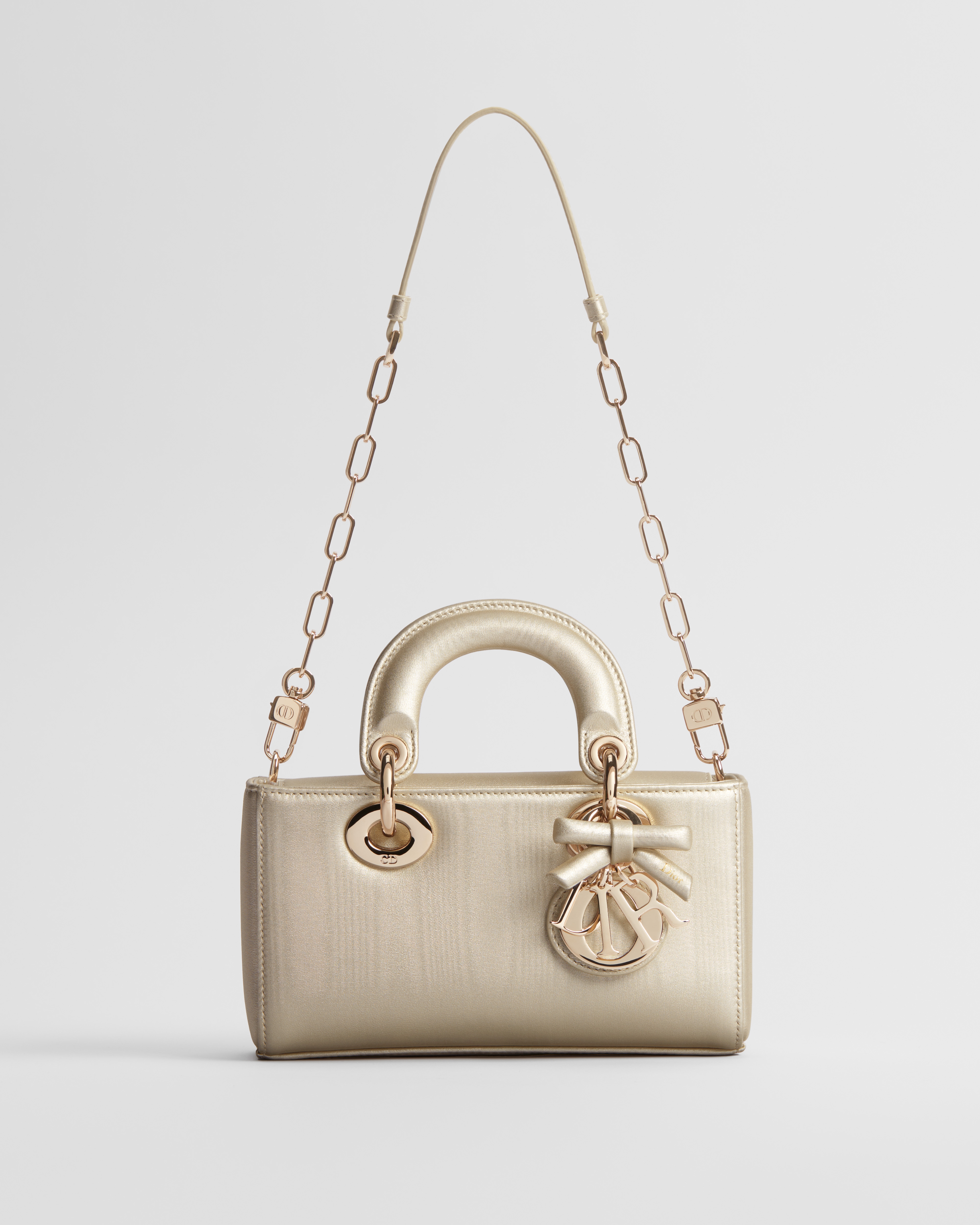 Dior Or Mini Lady D-Joy Bag Gold-Tone Moiré-Effect Laminated Lambskin E07