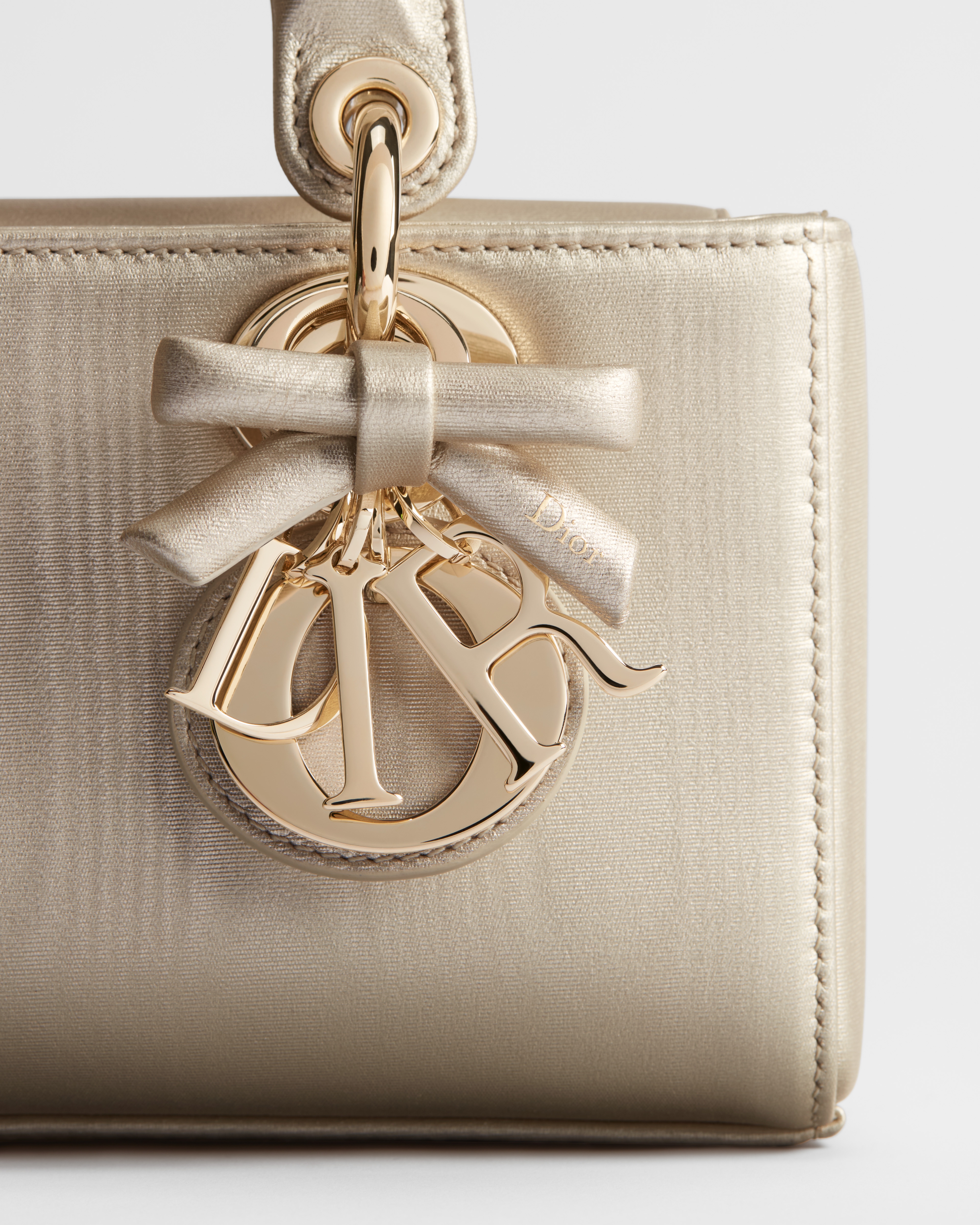 Dior Or Mini Lady D-Joy Bag Gold-Tone Moiré-Effect Laminated Lambskin E09