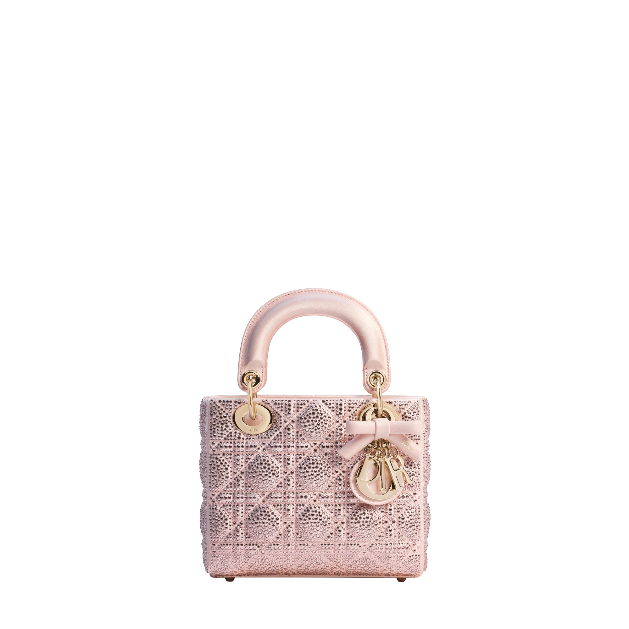Mini Lady Dior Bag with Chain Pale Pink Cannage Satin and Strass