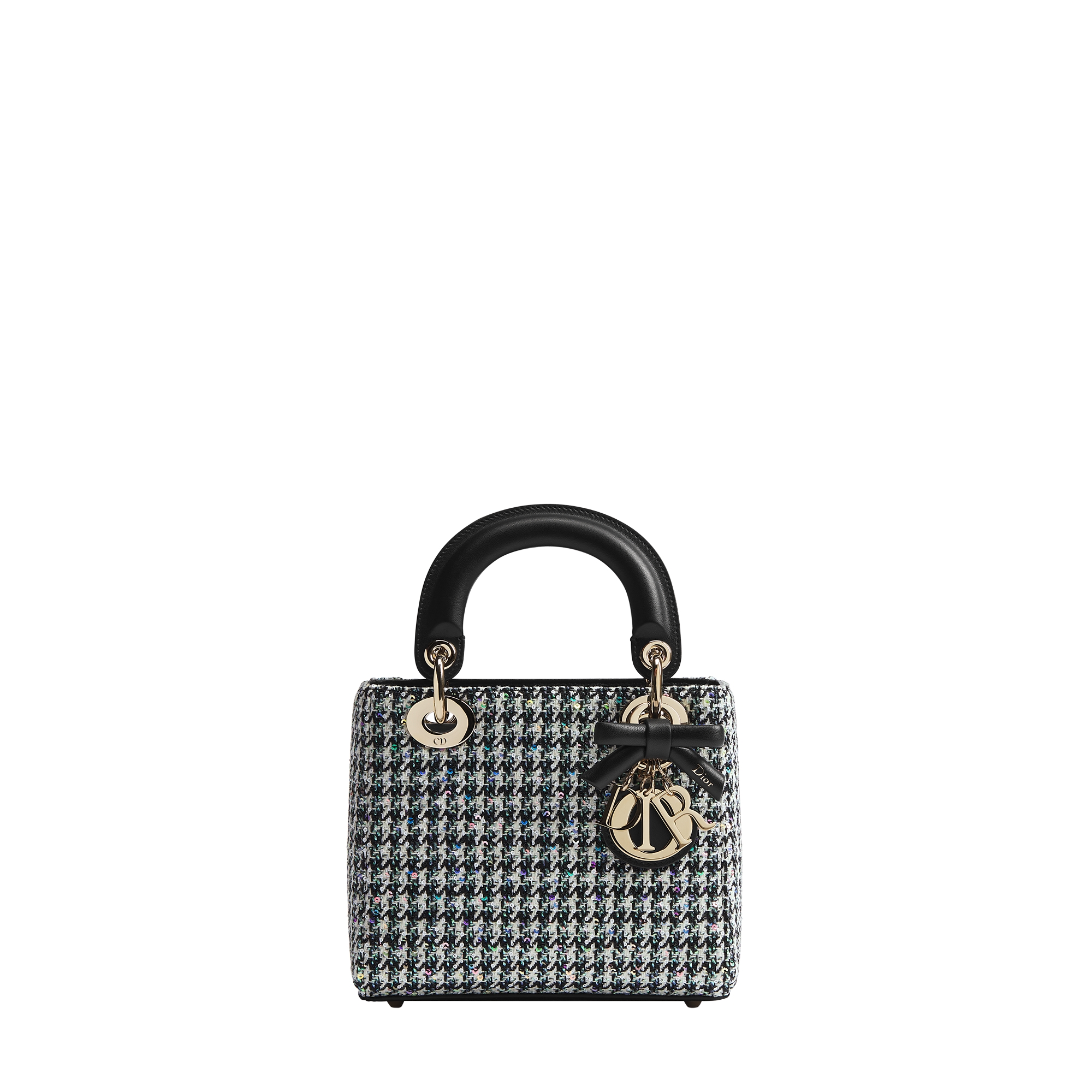 Mini Lady Dior Bag with Chain Multicolor Houndstooth Embroidery