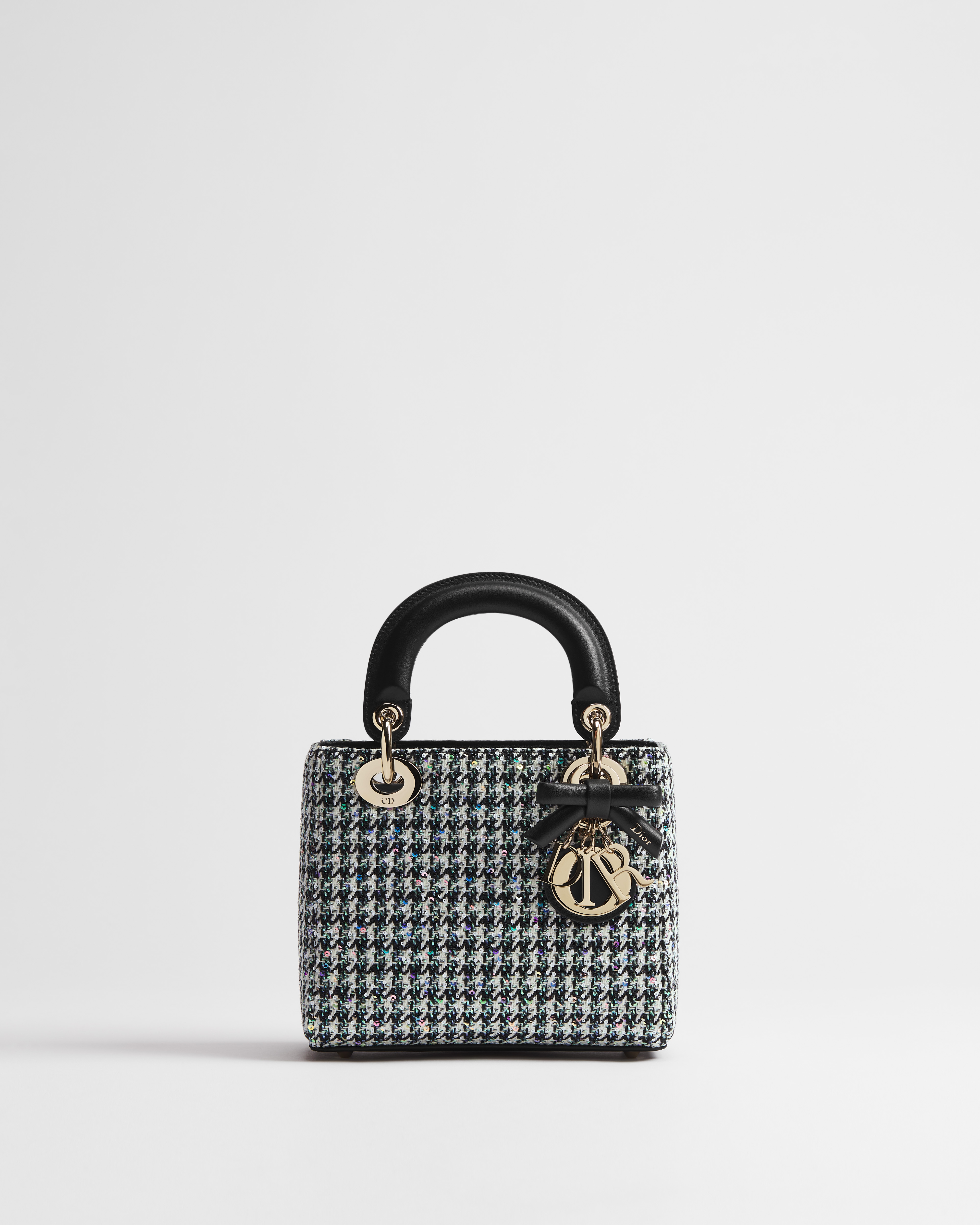 Sac Lady Dior Mini à chaîne Broderie pied-de-poule multicolore à sequins E01