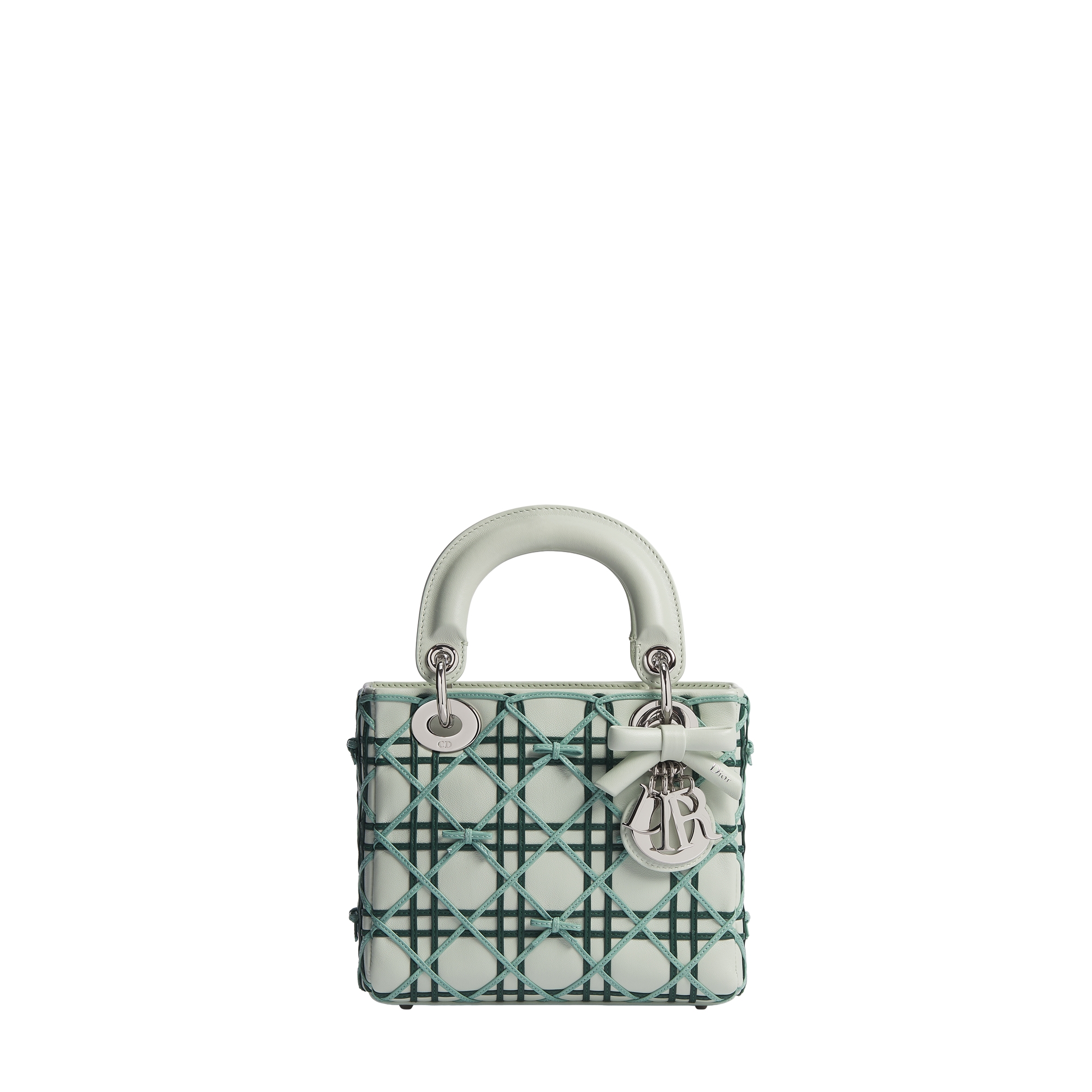 Mini Lady Dior Bag with Chain Light Green and Green Cannage Bow Embroidered Lambskin E01