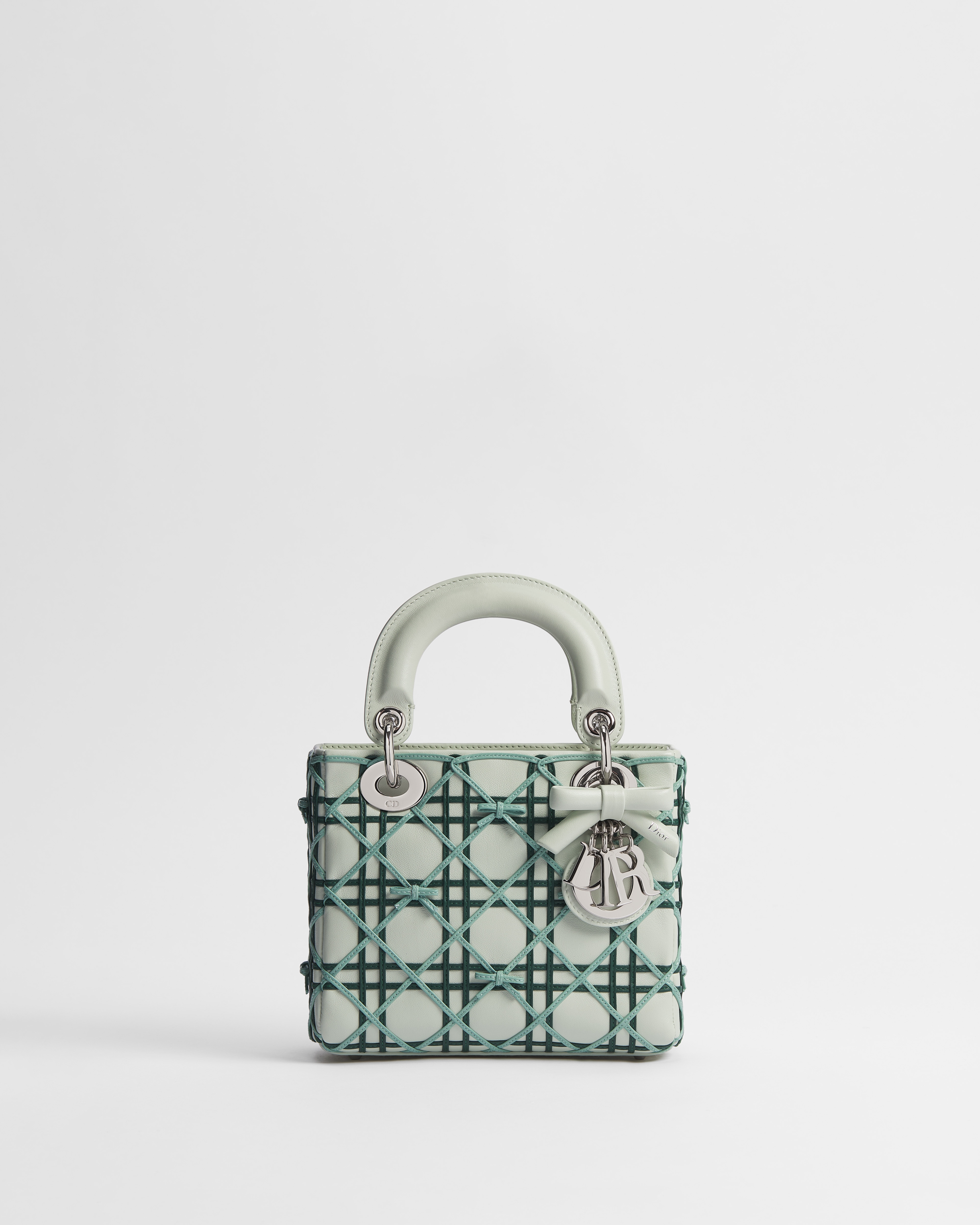 Mini Lady Dior Bag with Chain Light Green and Green Cannage Bow Embroidered Lambskin E01