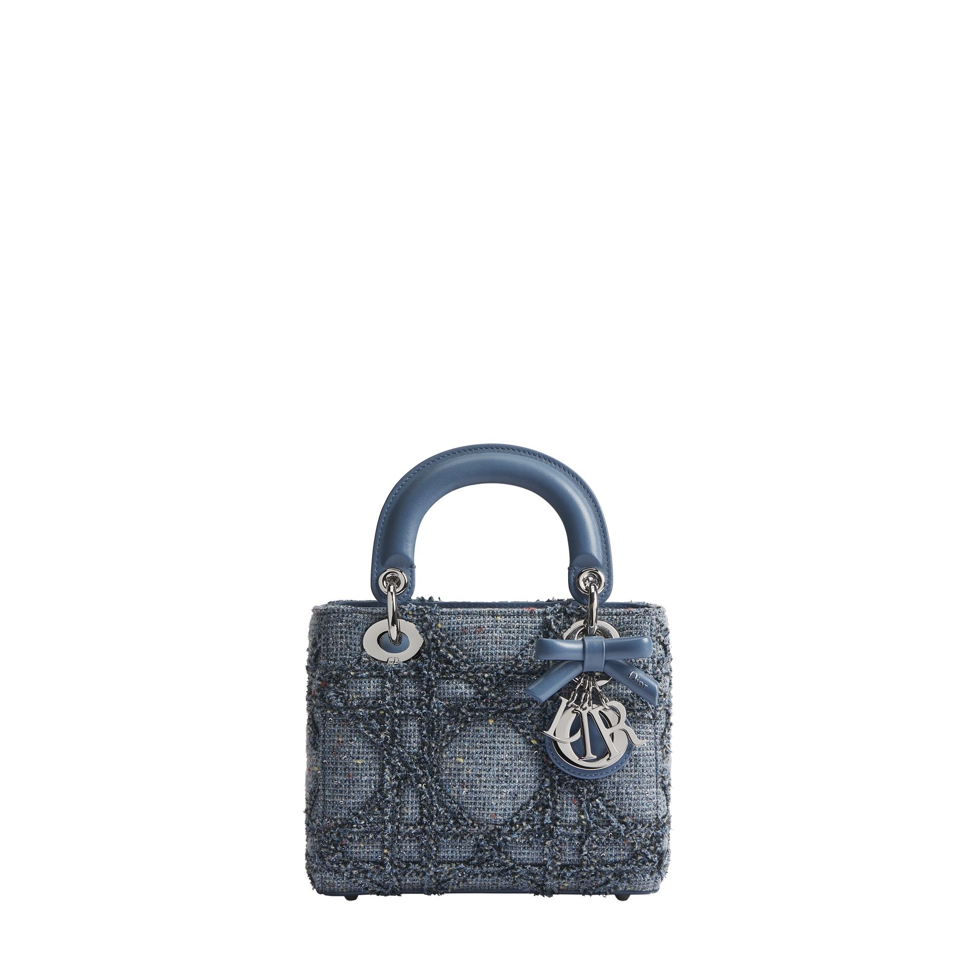 Mini Lady Dior Bag with Chain Sky Blue Multicolor Cannage Tweed Embroidered with Sequins E01