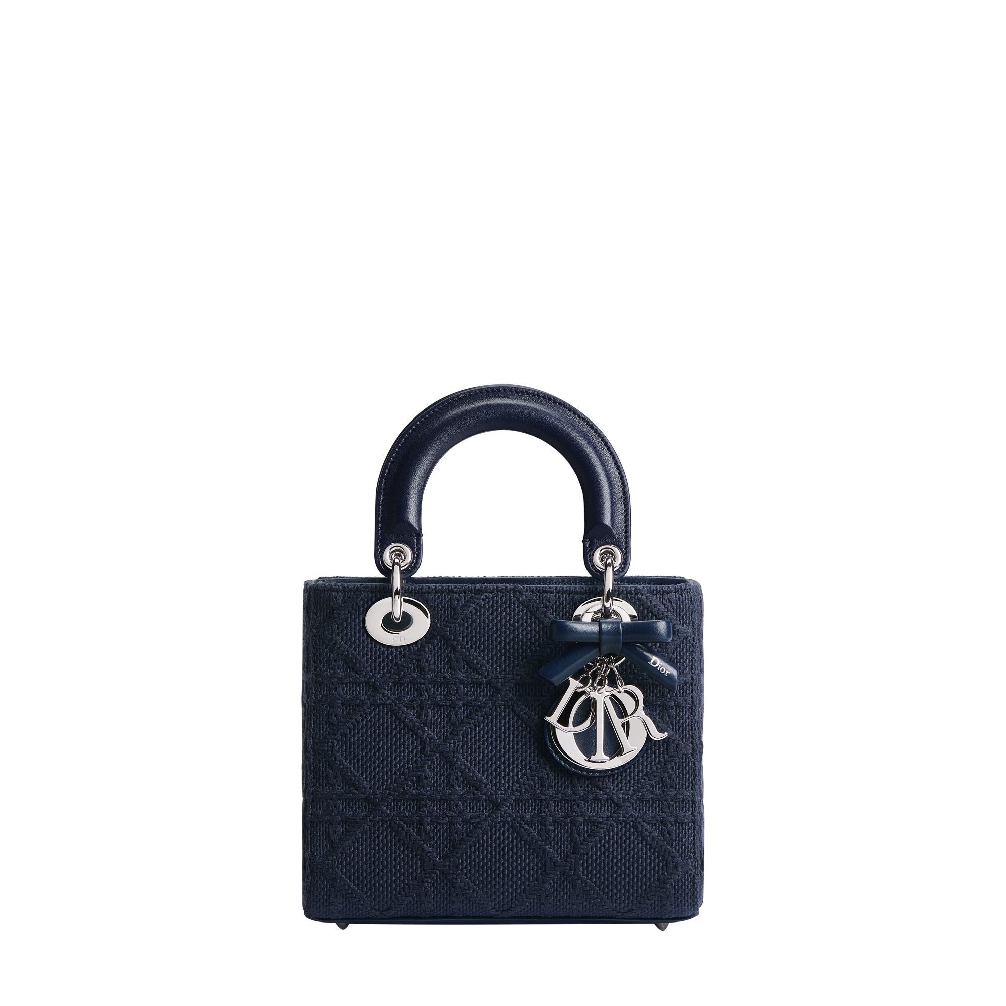 Small Lady Dior Bag with Strap Deep Blue Raffia-Effect Cannage 