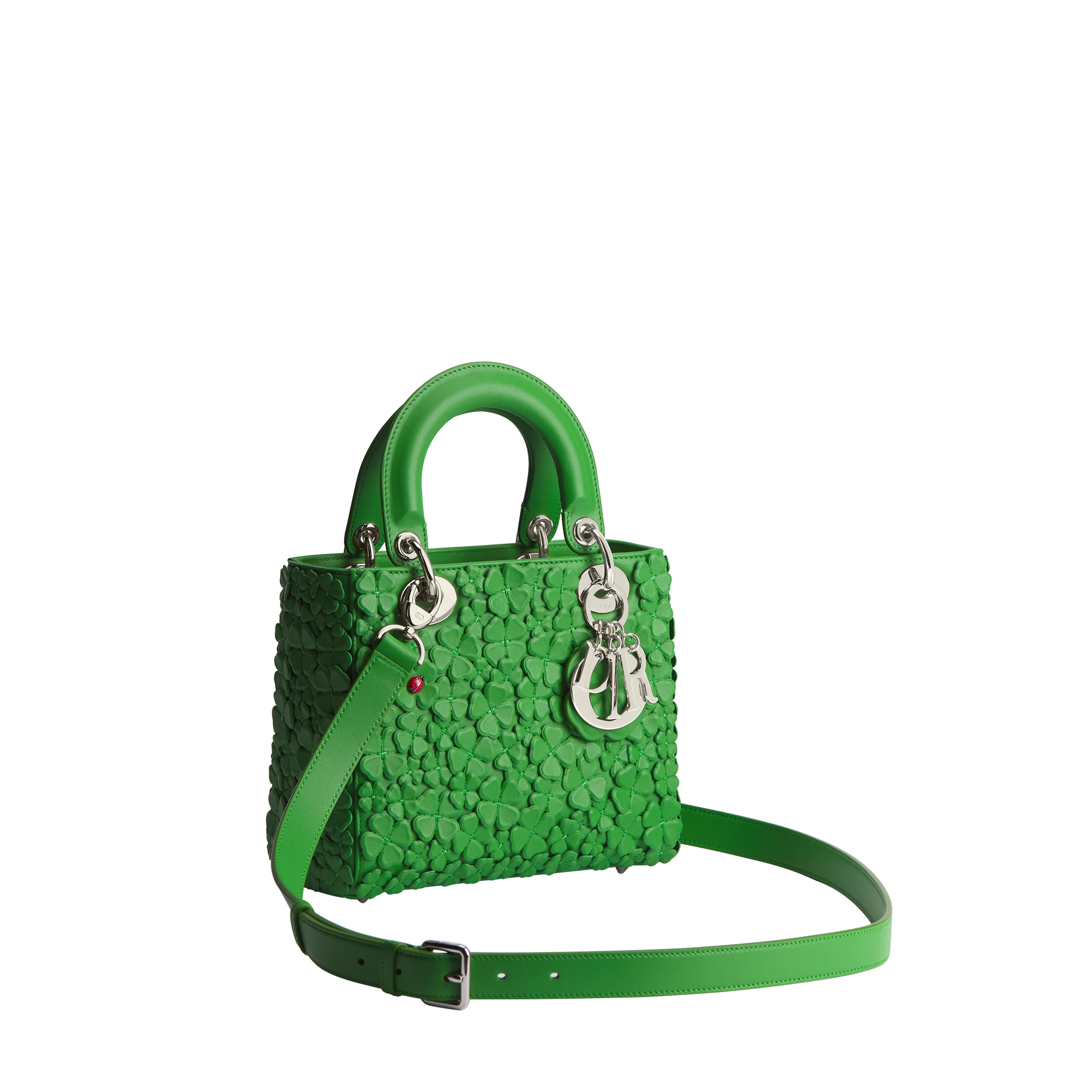 Small Lady Dior Bag with Strap Clover Lucky Green Dior Clover Allover Embroidered Lambskin E03
