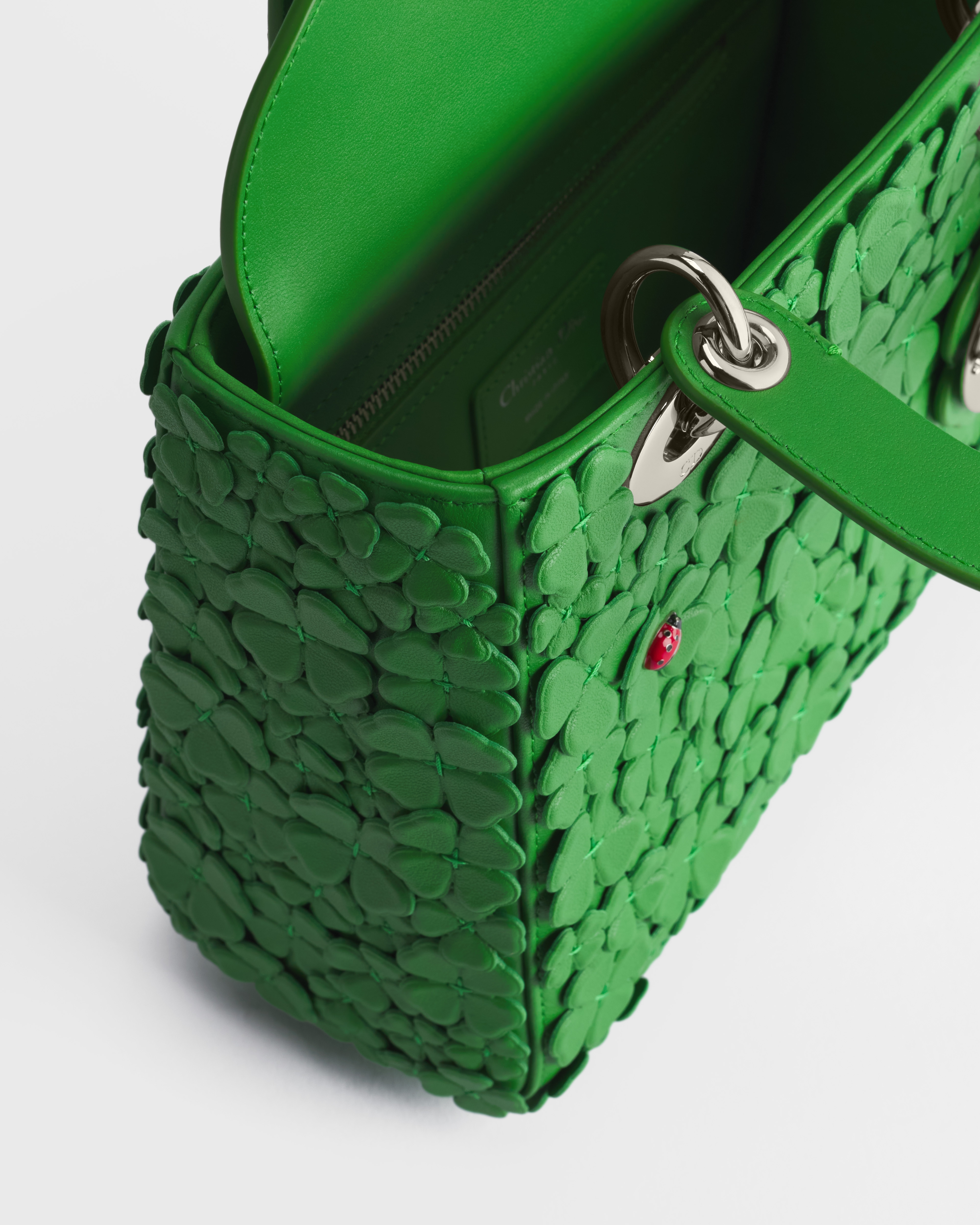 Small Lady Dior Bag with Strap Clover Lucky Green Dior Clover Allover Embroidered Lambskin E06