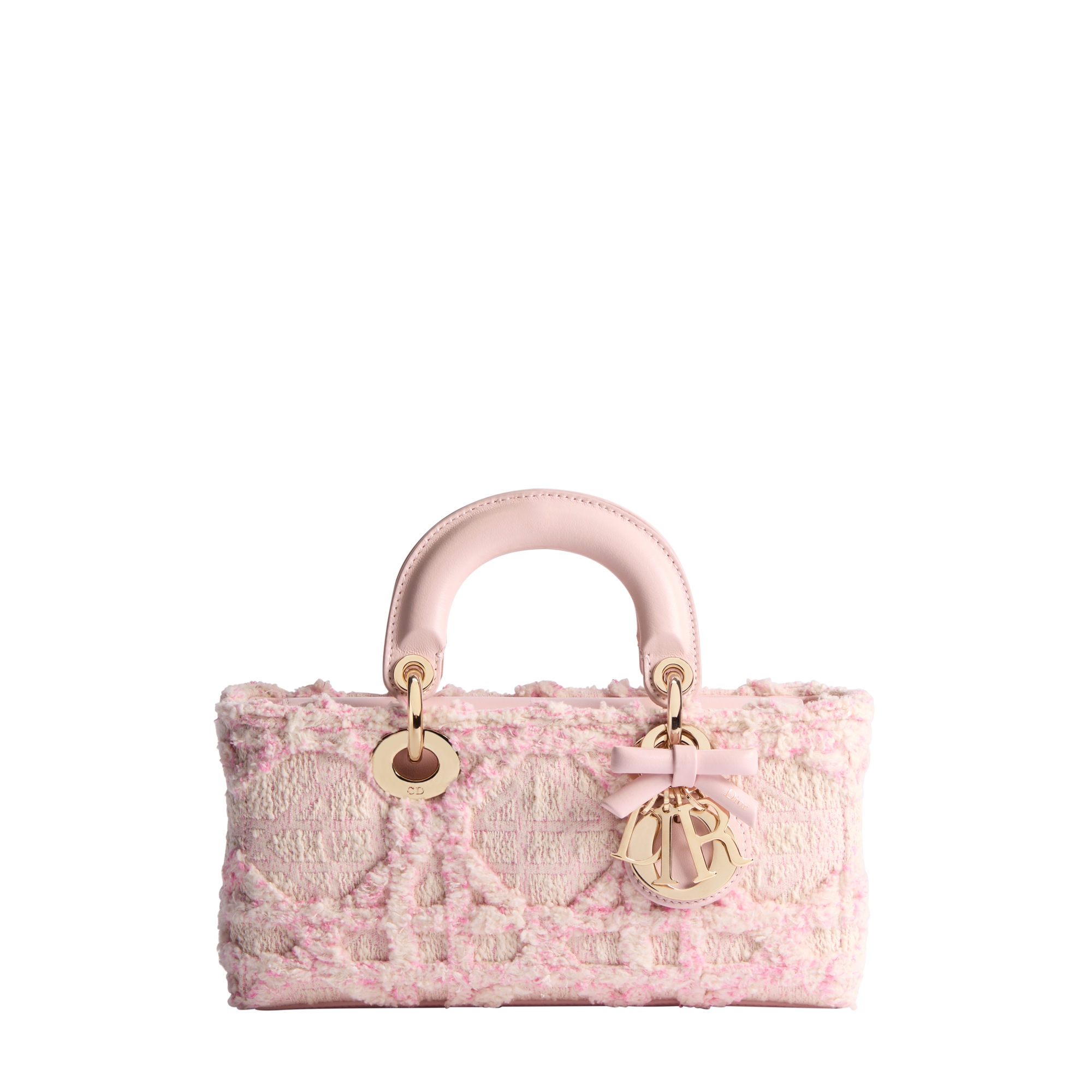 Small Lady D-Joy Bag Pale Pink and Latte Fluffy Cannage Fabric E01