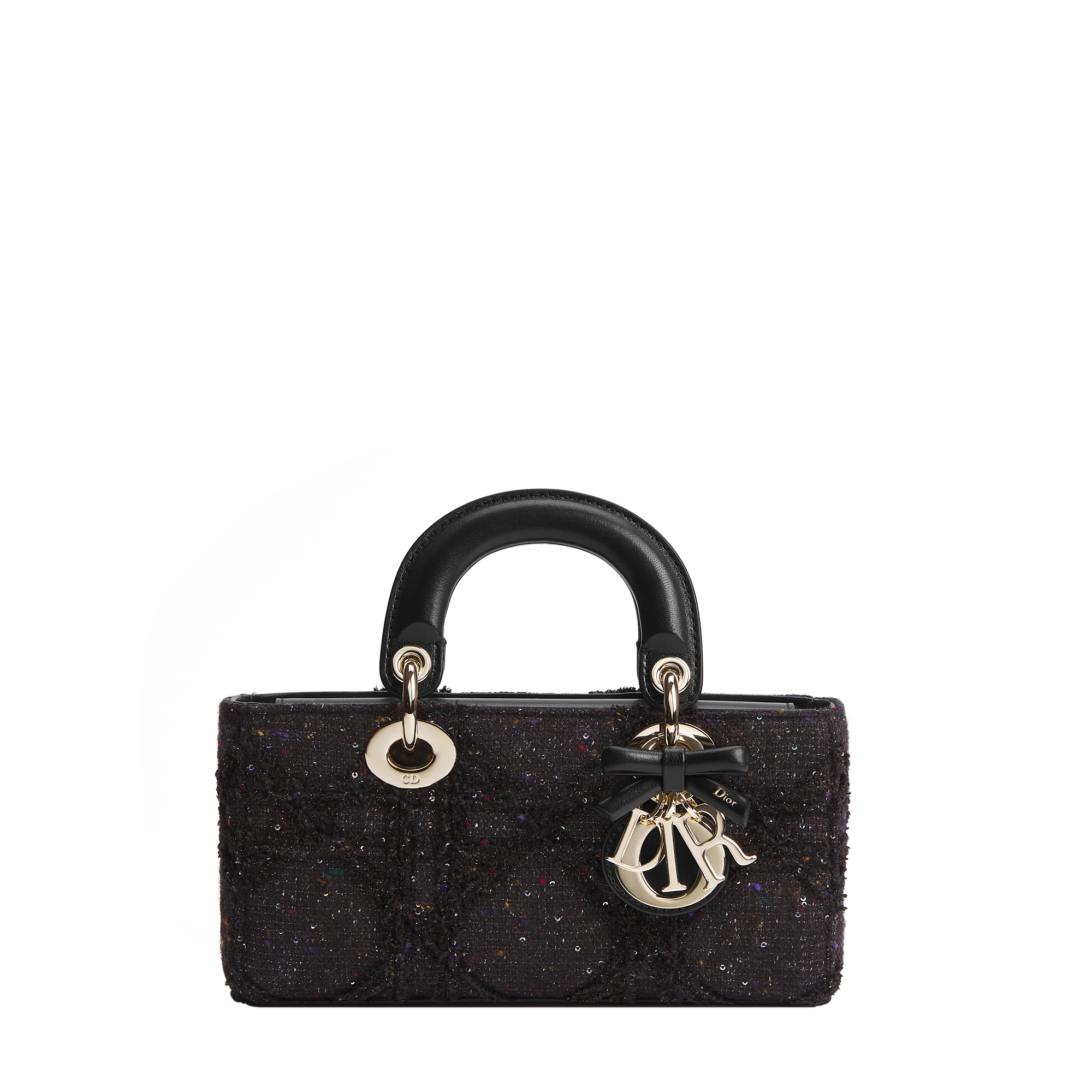 Small Lady D-Joy Bag Black Multicolor Cannage Tweed Embroidered