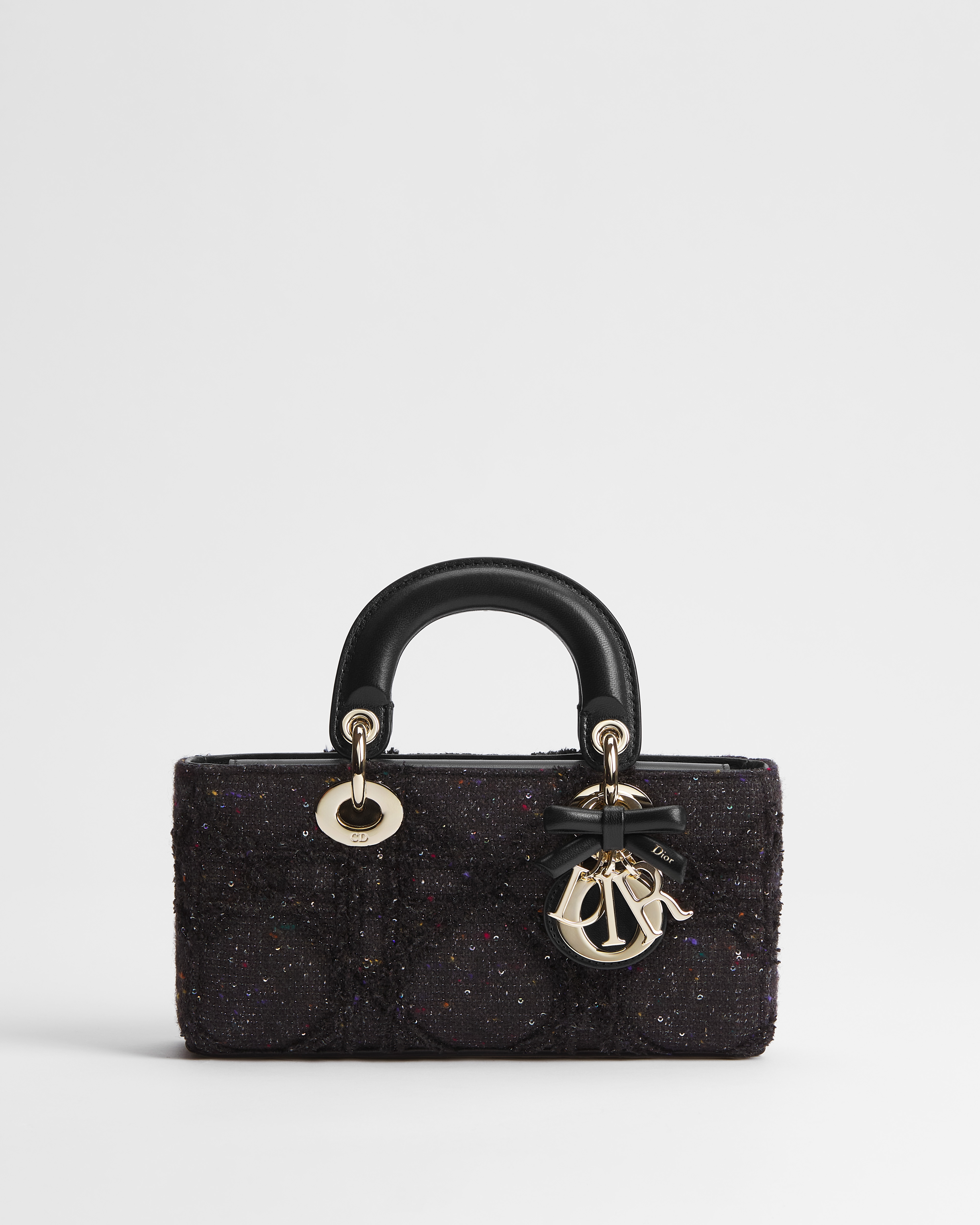 Small Lady D-Joy Bag Black Multicolor Cannage Tweed Embroidered with Sequins E01