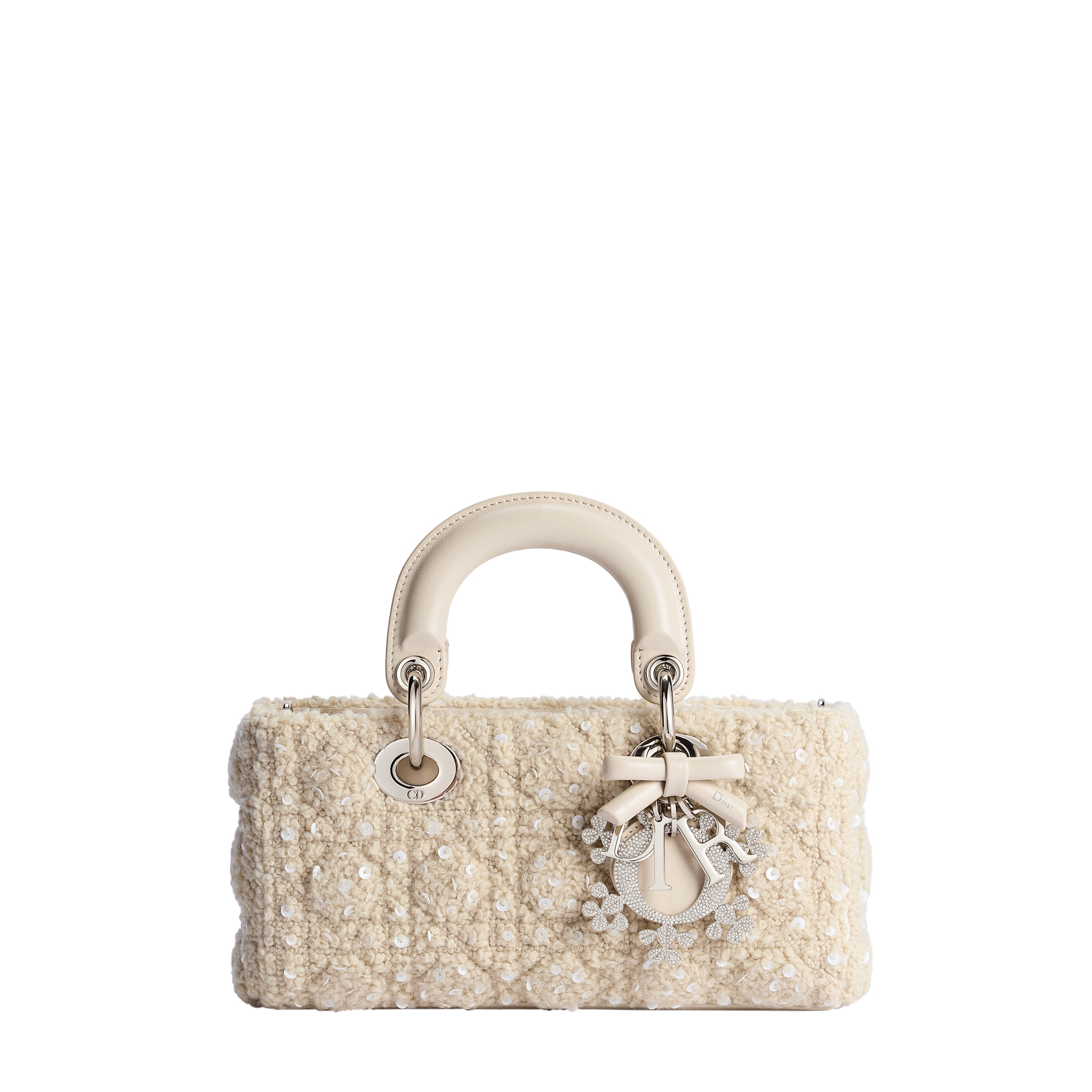 DiorAlps Small Lady D-Joy Bag Ecru Cannage Cotton Blend Embroidered with White Sequins E01