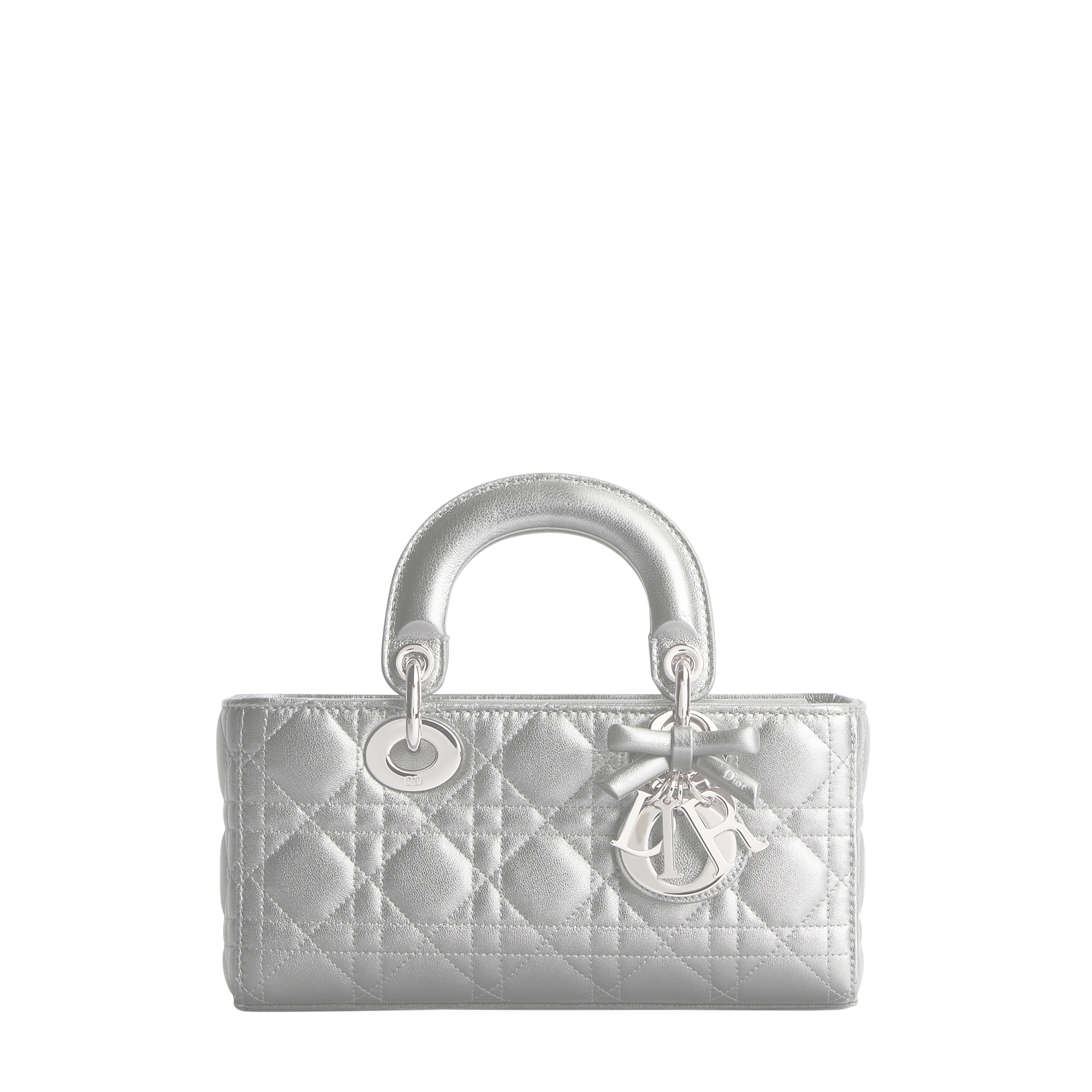 Small Lady D-Joy Bag Silver-Tone Metallic Cannage Lambskin E01