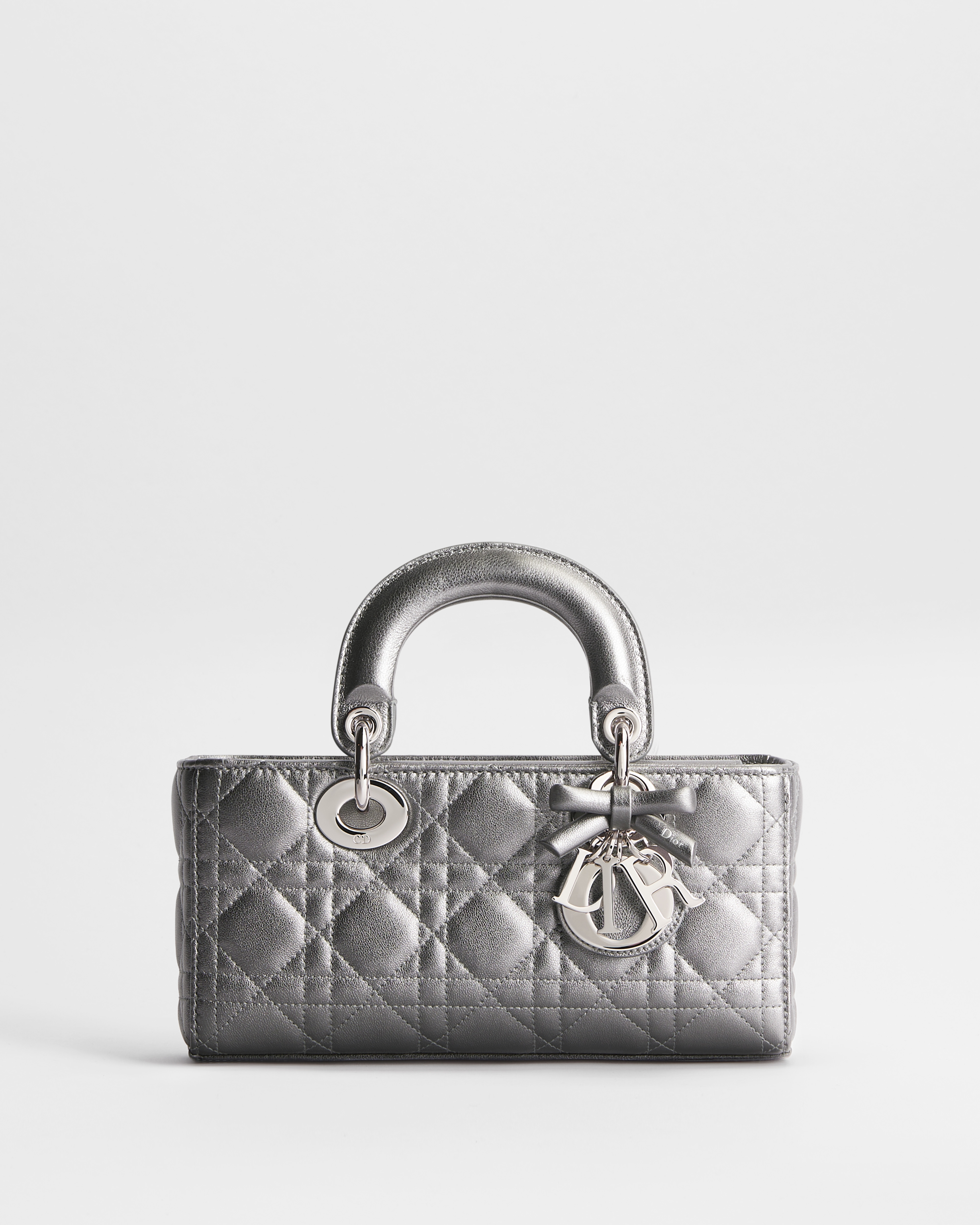 Small Lady D-Joy Bag Silver-Tone Metallic Cannage Lambskin E01
