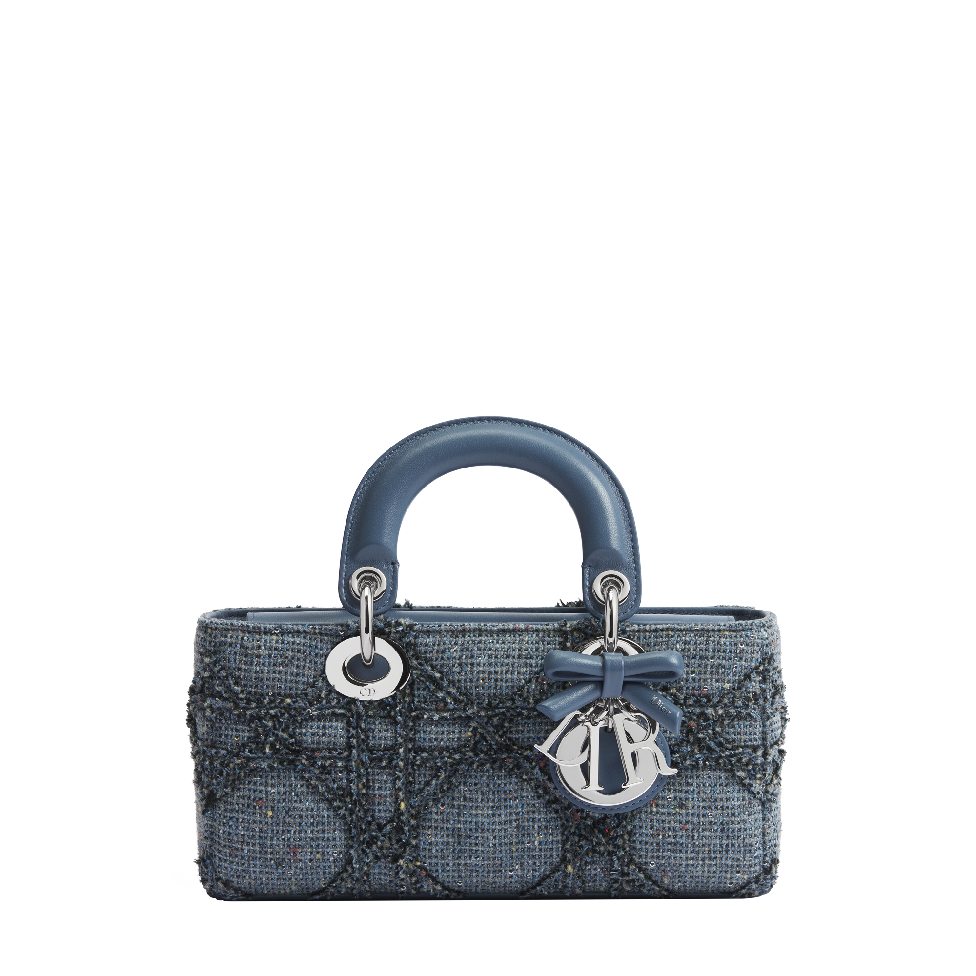 Small Lady D-Joy Bag Sky Blue Multicolor Cannage Tweed Embroidered
