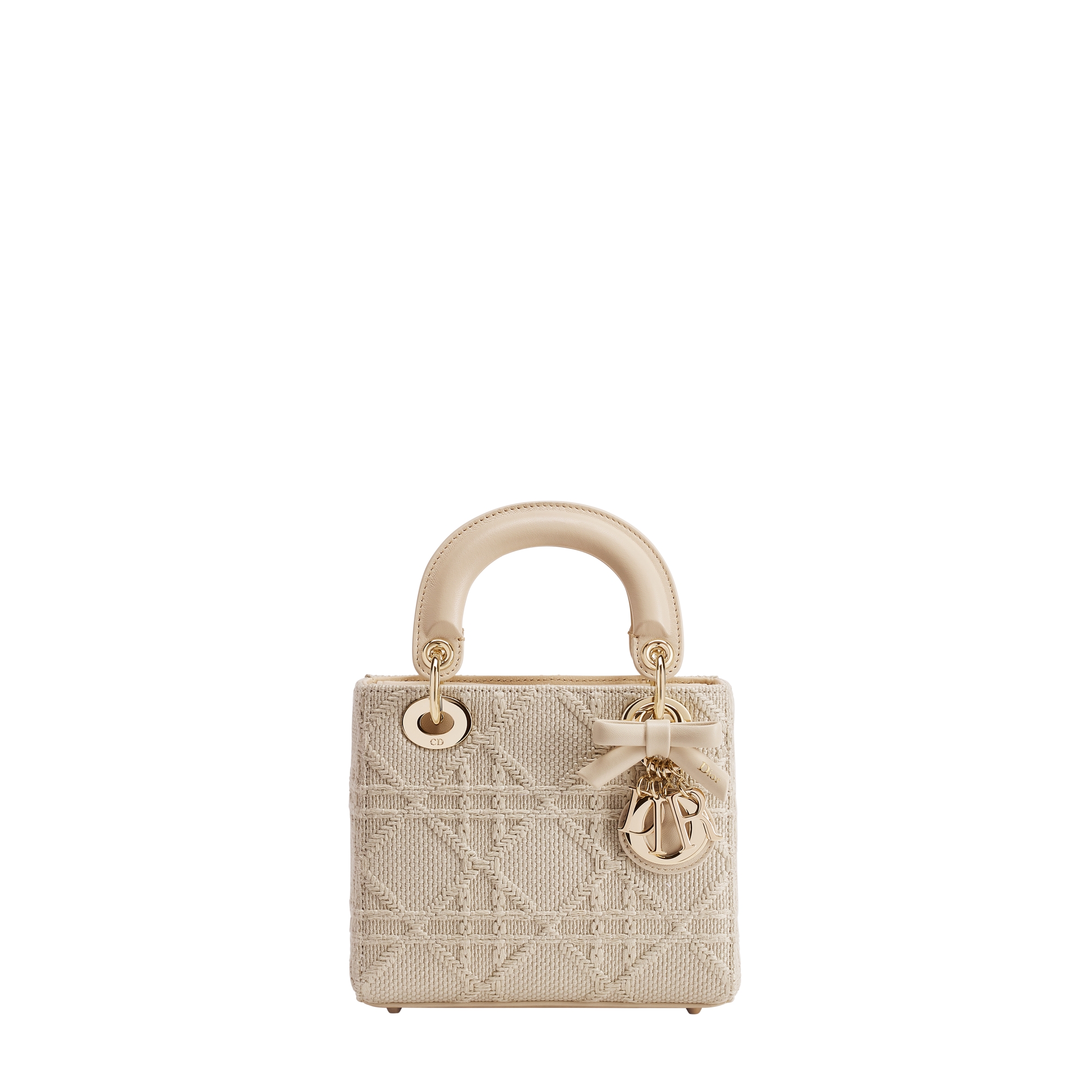 Mini Lady Dior Bag with Strap Beige Raffia-Effect Cannage