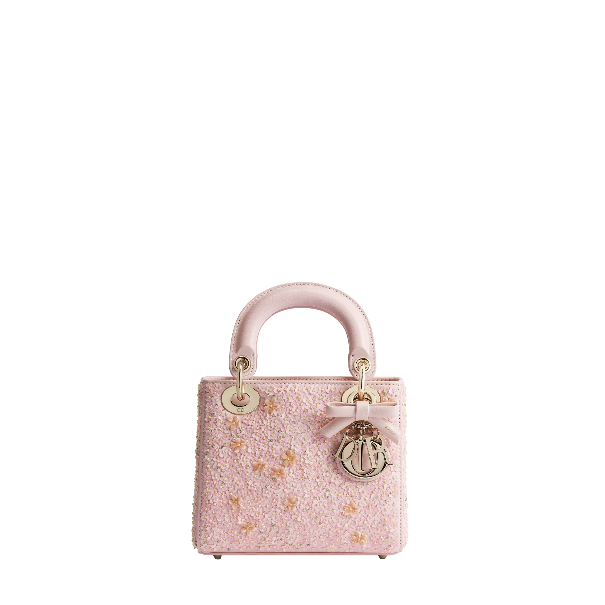 Mini Lady Dior Bag with Strap Soupir Pink Lambskin Embroidered