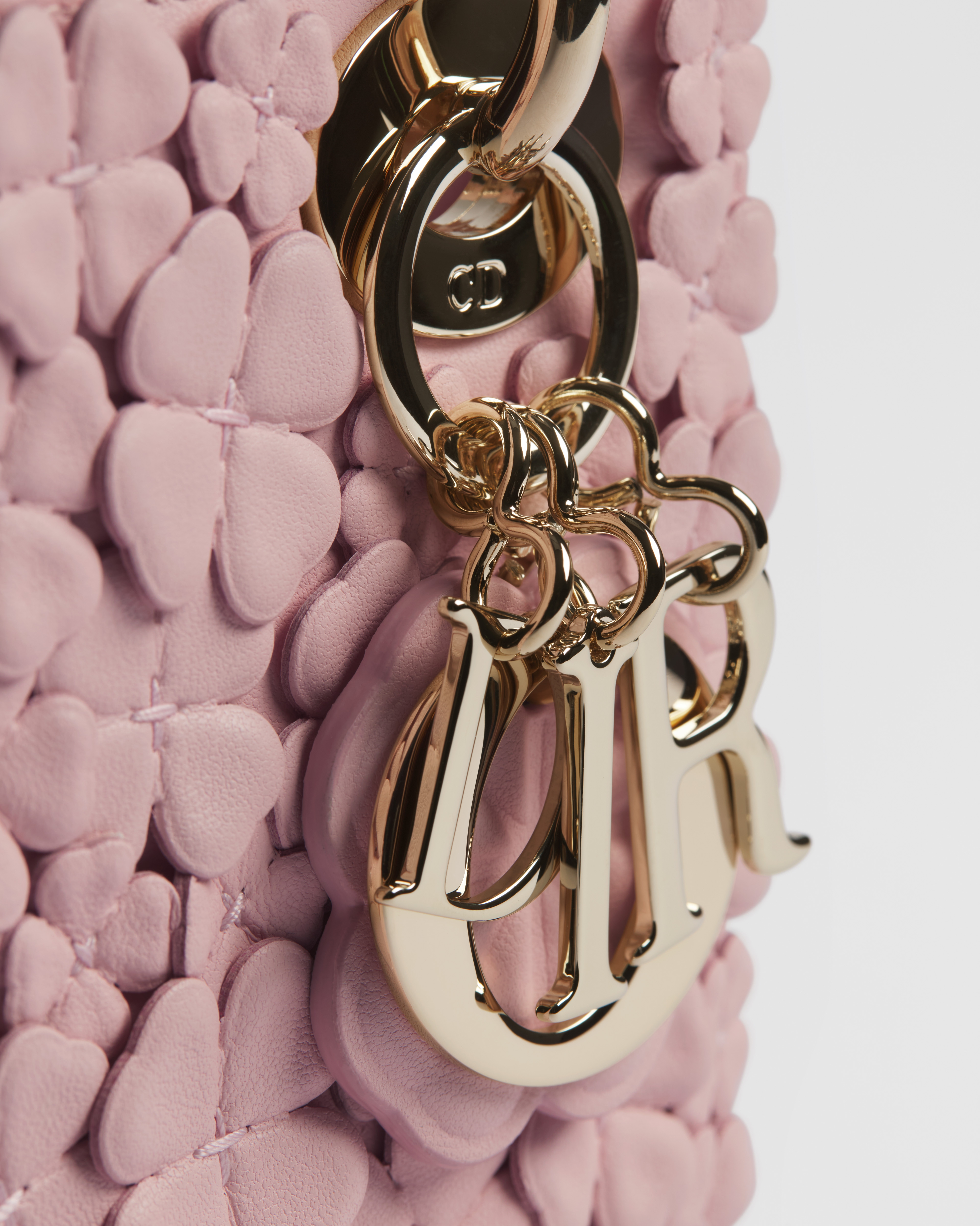 Mini Lady Dior Bag with Strap Rose Soupir Dior Clover Allover Embroidered Lambskin E09