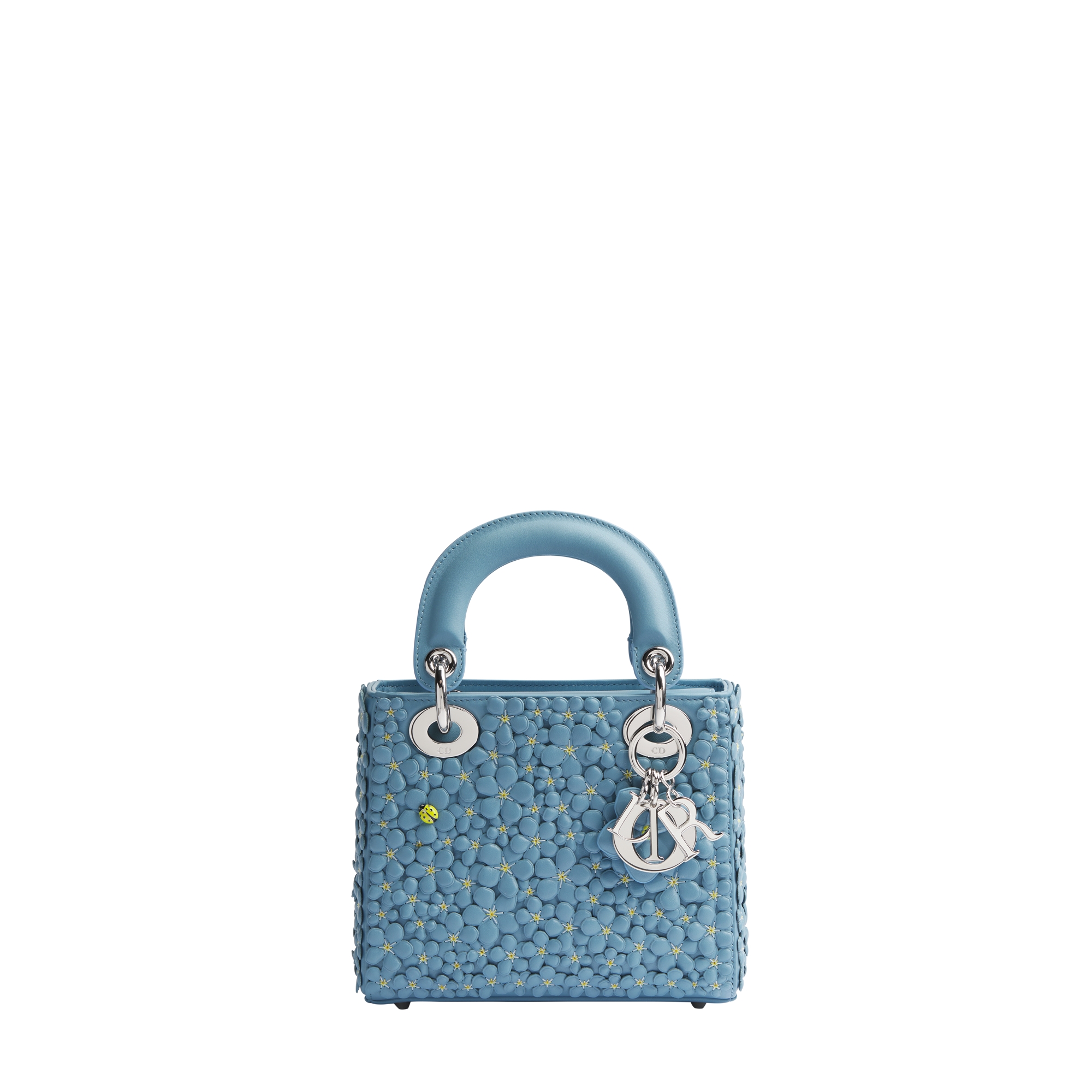 Mini Lady Dior Bag with Strap Bleu Myosotis Dior Myosotis Allover Embroidered Lambskin E01