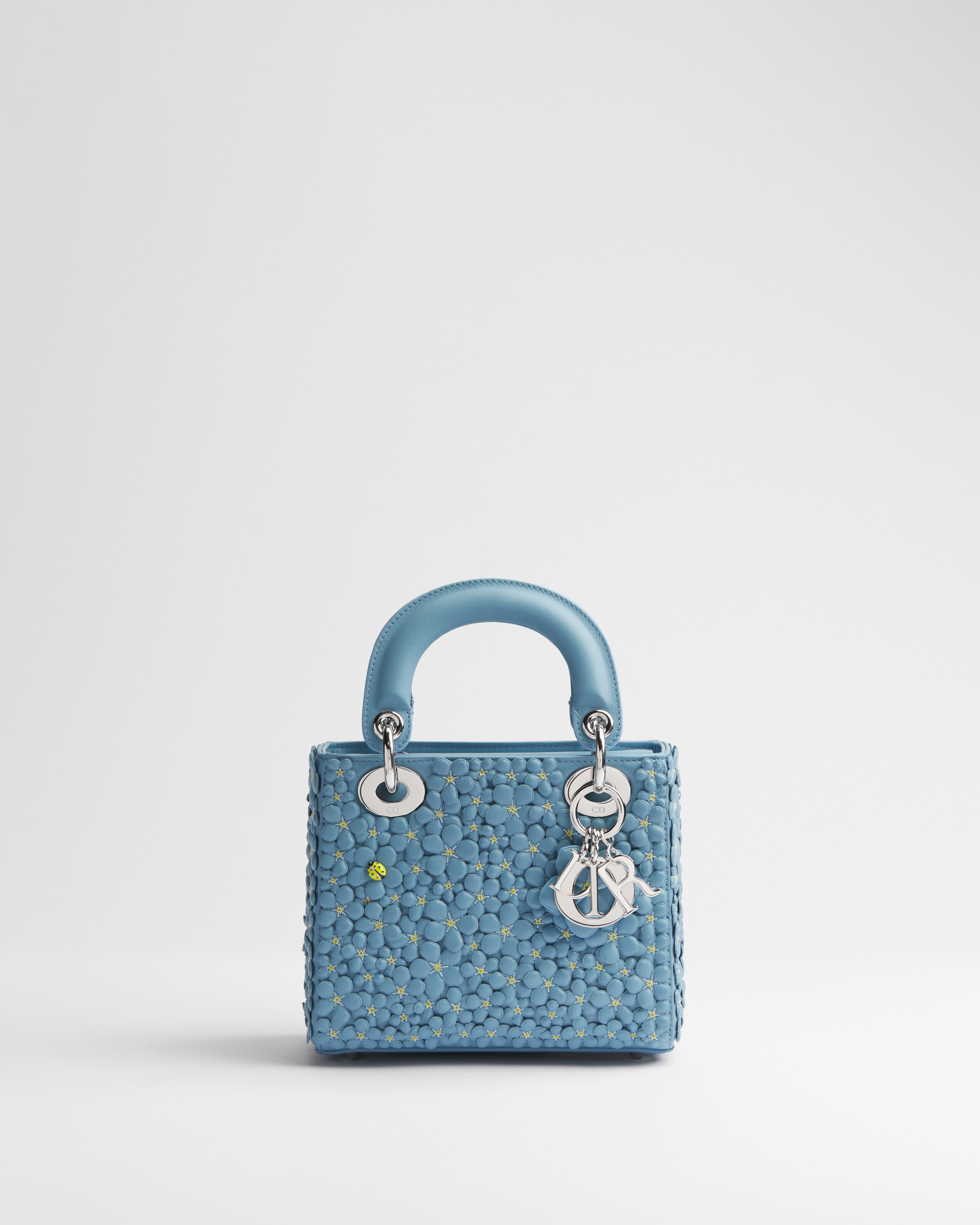 Mini Lady Dior Bag with Strap Bleu Myosotis Dior Myosotis Allover Embroidered Lambskin E01