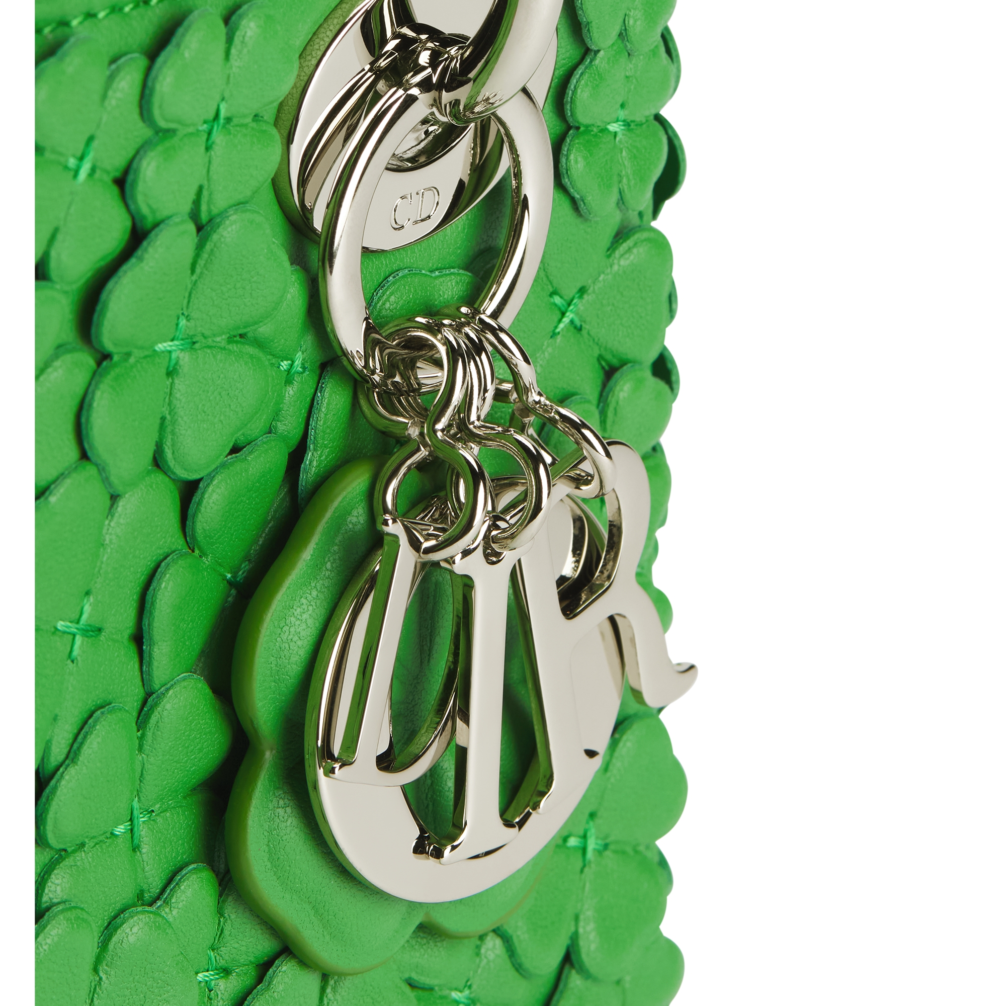 Mini Lady Dior Bag with Strap Clover Lucky Green Lambskin Embroidered with Three-Dimensional Dior Clover Allover Motif E09