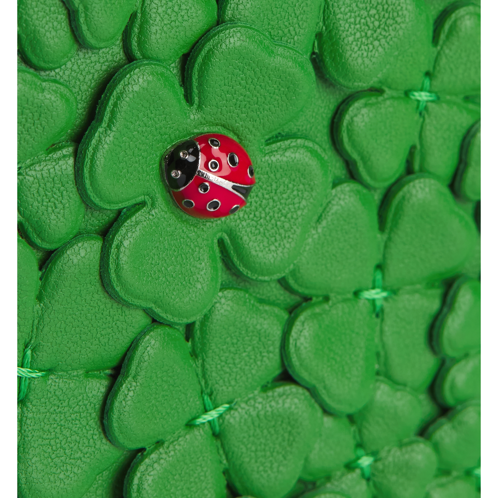 Mini Lady Dior Bag with Strap Clover Lucky Green Lambskin Embroidered with Three-Dimensional Dior Clover Allover Motif E10