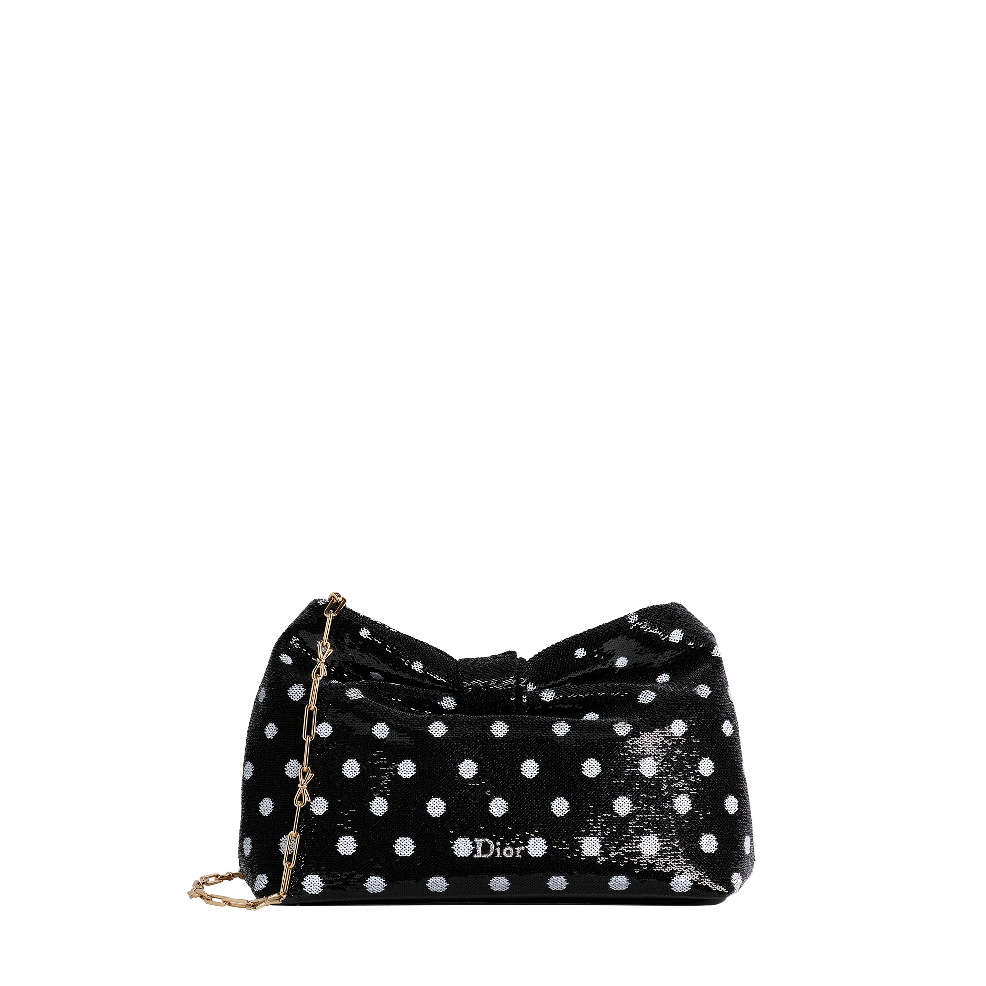 Small Dior Bow Bag Black and White PolkaDior Sequin-Embroidered Satin E01